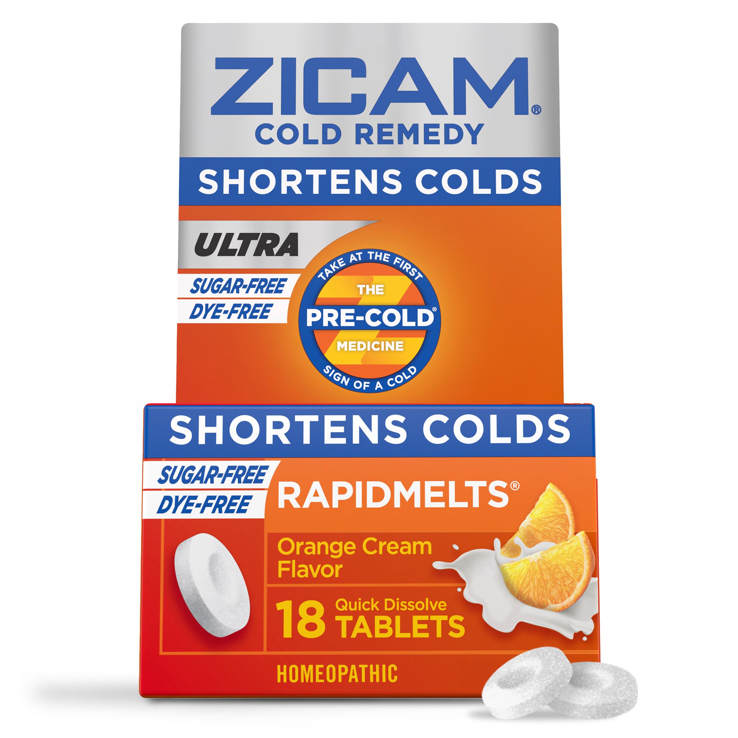 Zicam Ultra Cold Remedy Zinc Rapidmelts, Orange Cream Flavor, Homeopathic, Cold Shortening Medicine, Shortens Cold Duration, Sug