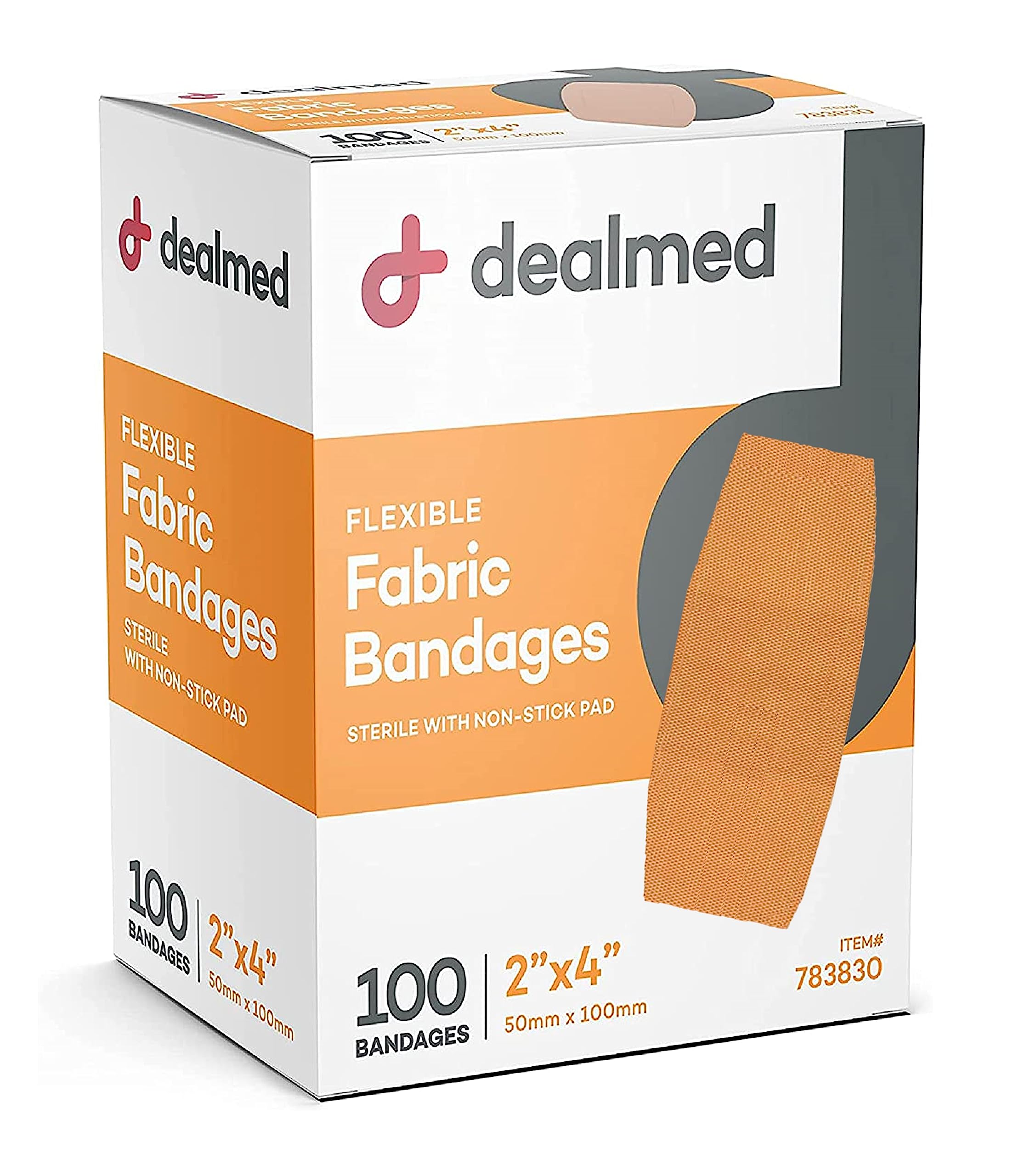 Dealmed Fabric Flexible Adhesive Bandages - 100 Count (2 Pack) Bandages with Non-Stick Pad, Latex Free, Wound Care for First Aid