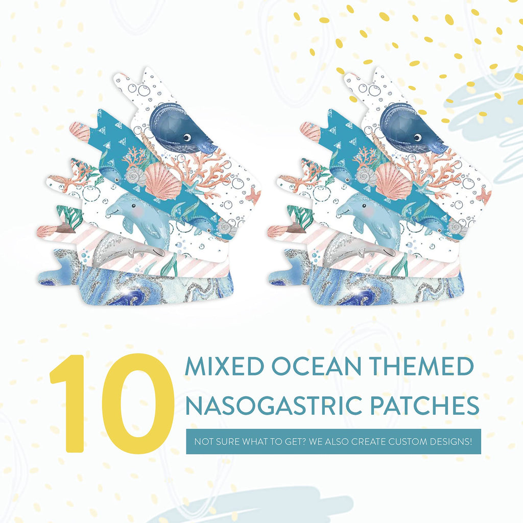 Nasogastric or Oxygen Tube precut Adhesive Tape Ocean Mix x 10 Pack. (Right Side)