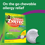 Zyrtec Childrens Dye-Free Chewables for 24 Hour Allergy Relief, 10 mg Cetirizine HCl Antihistamine Tablets, Kids Allergy Medici
