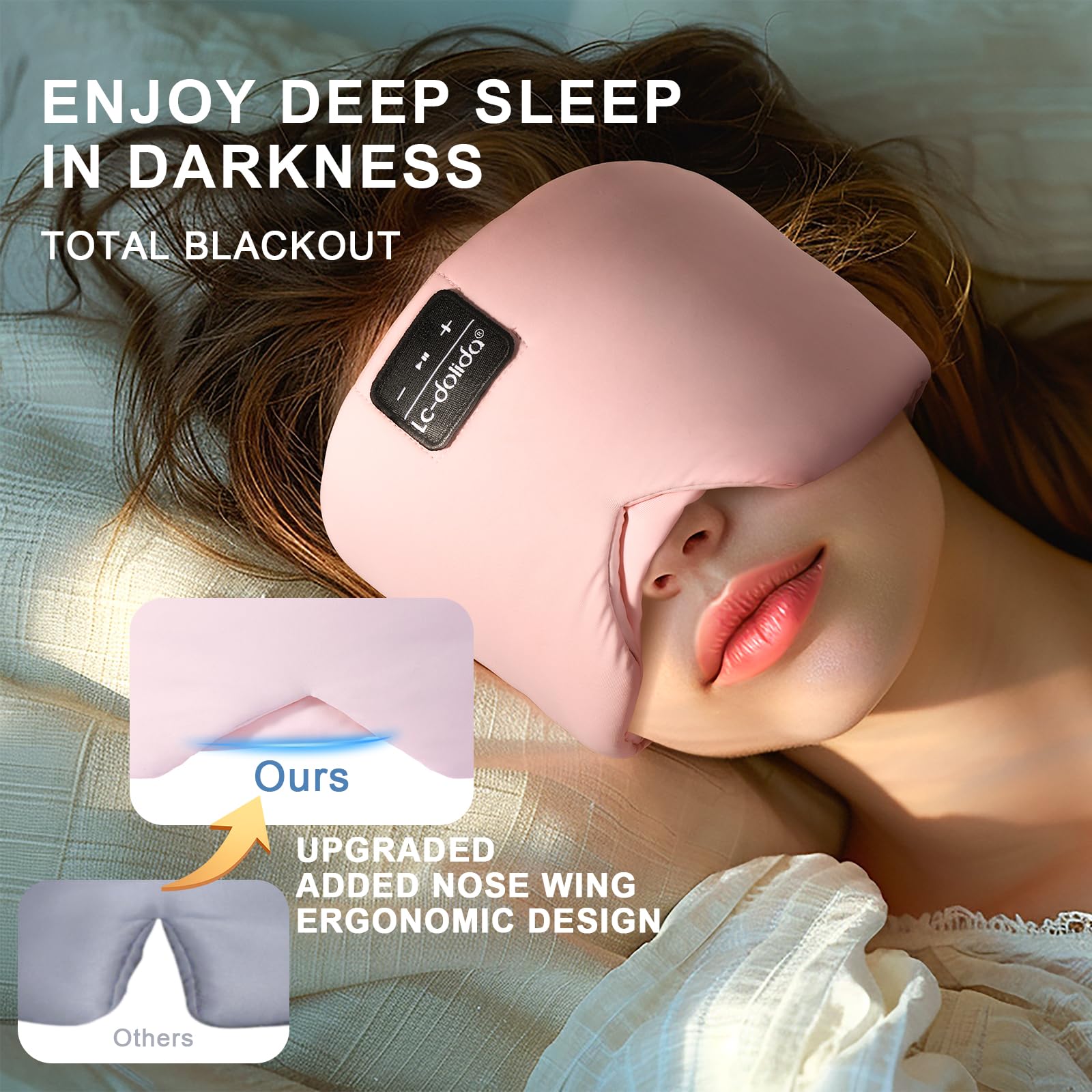 LC-dolida Sleep Mask with Bluetooth Headphones, Ice Silk Sleep Mask with Bluetooth 5.4, Total Blackout Eye Mask for Sleeping, So