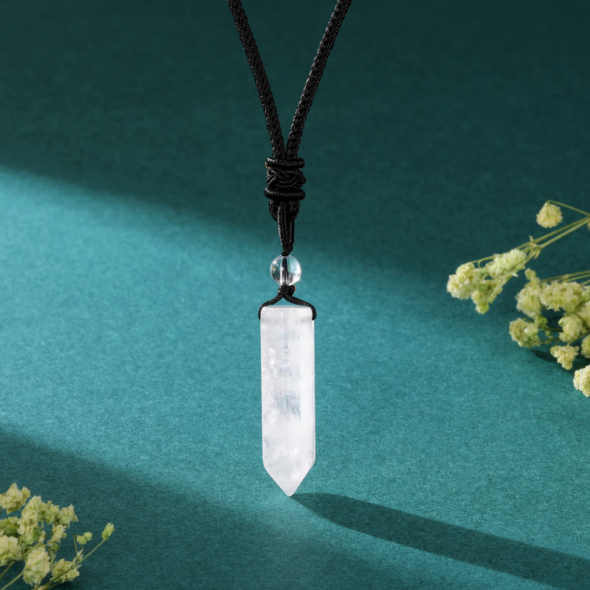 Top Plaza Clear Quartz Healing Crystal Stone Necklaces for Men Hexagonal Pendant Necklaces Adjustable Braided Rope Natural Gemst