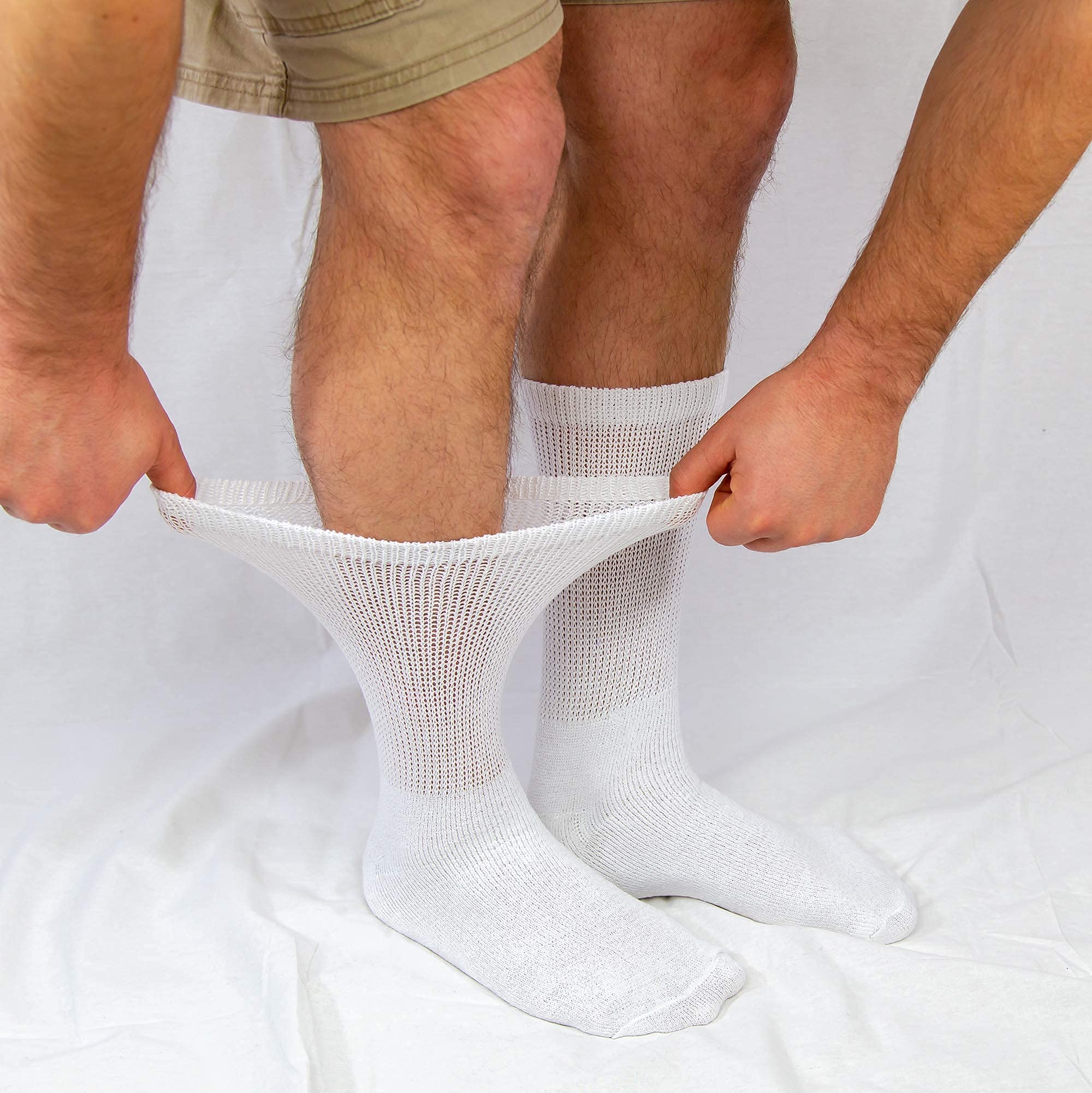 12 Pairs of Cotton Diabetic Neuropathy Crew Socks (13-16, Fits Men's Shoe Size 12-14.5, White)