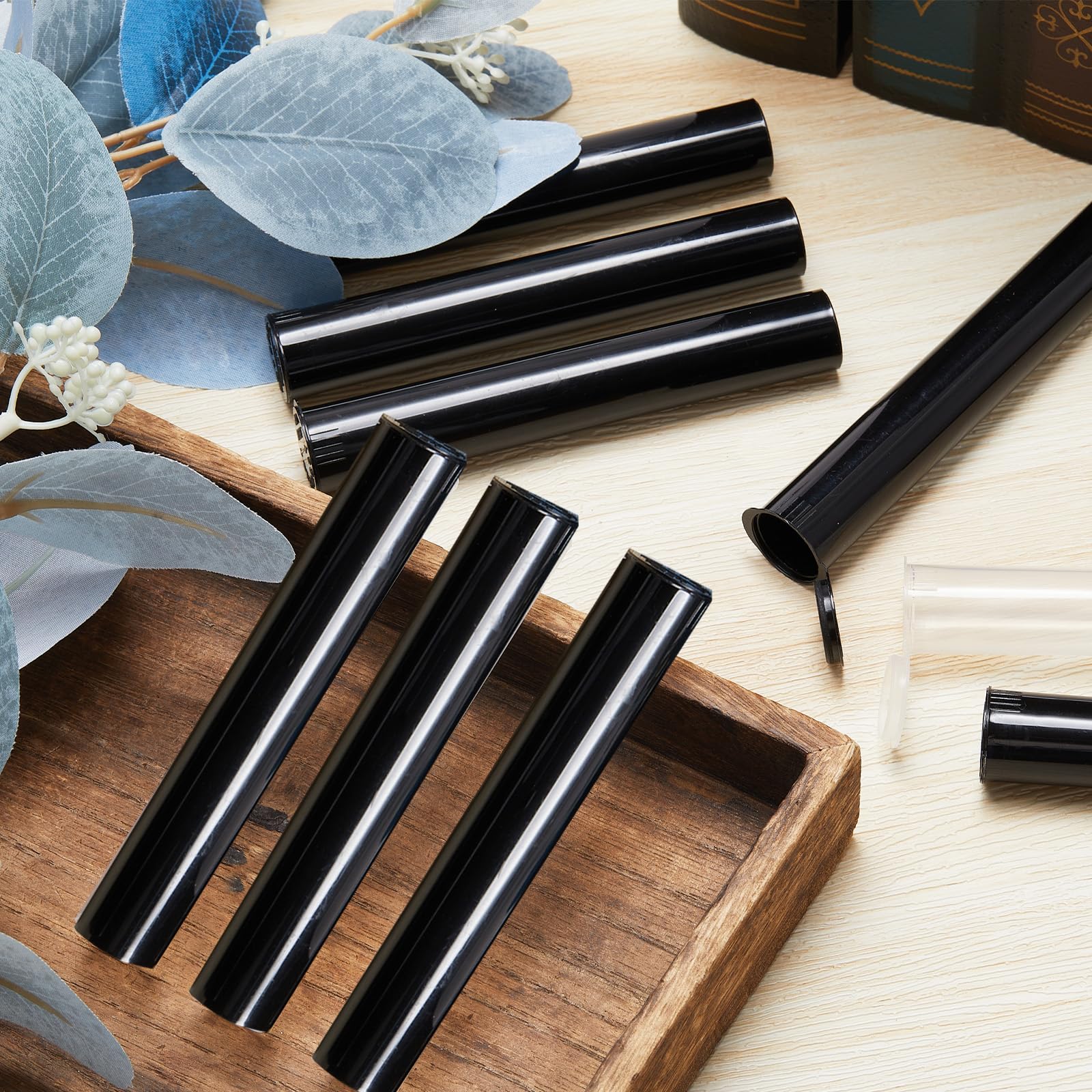 Frienda 116mm Black Plastic Tubes Bulk Plastic Tube 150/300/600 Pcs Waterproof Sealing Container Vial Pill Empty Holders with Li