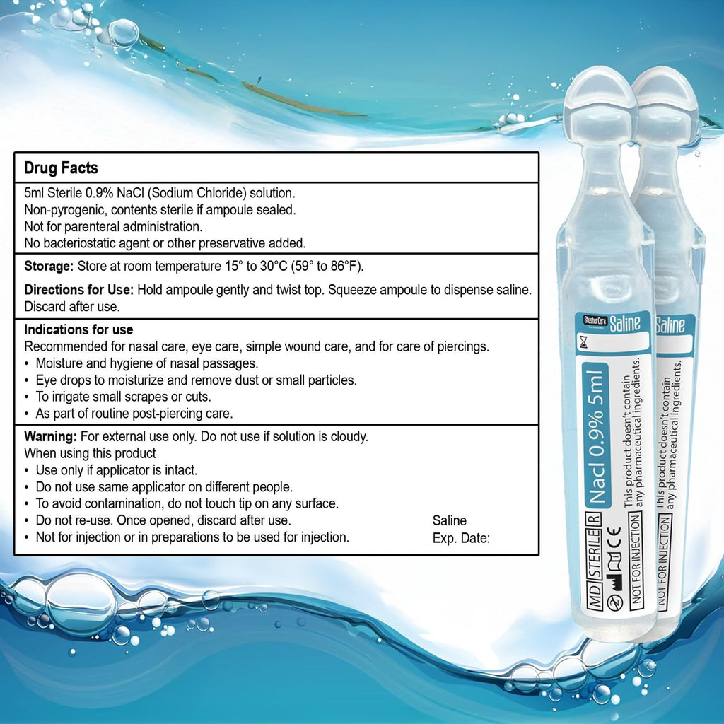 Shusher Care Saline Ampoules - Saline Solution for Nebulizer, Sodium Chloride 0.9% for Nose & Eyes, Nasal Cleanse for Babies, Ki