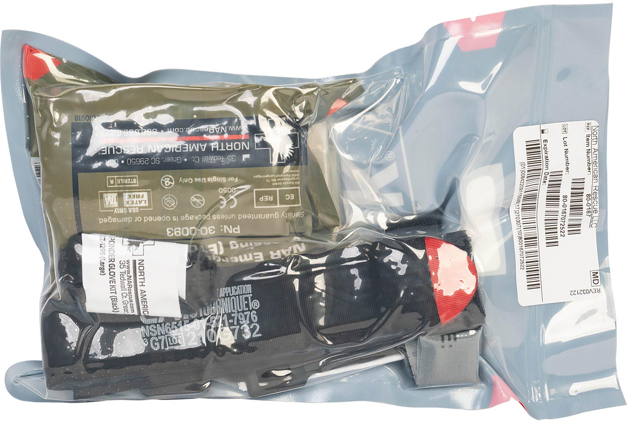 North American Rescue Individual Patrol Officer Kit NAR IPOK First Aid with C-A-T Tourniquet, Gauze, Gloves, Flat ETD Emergency