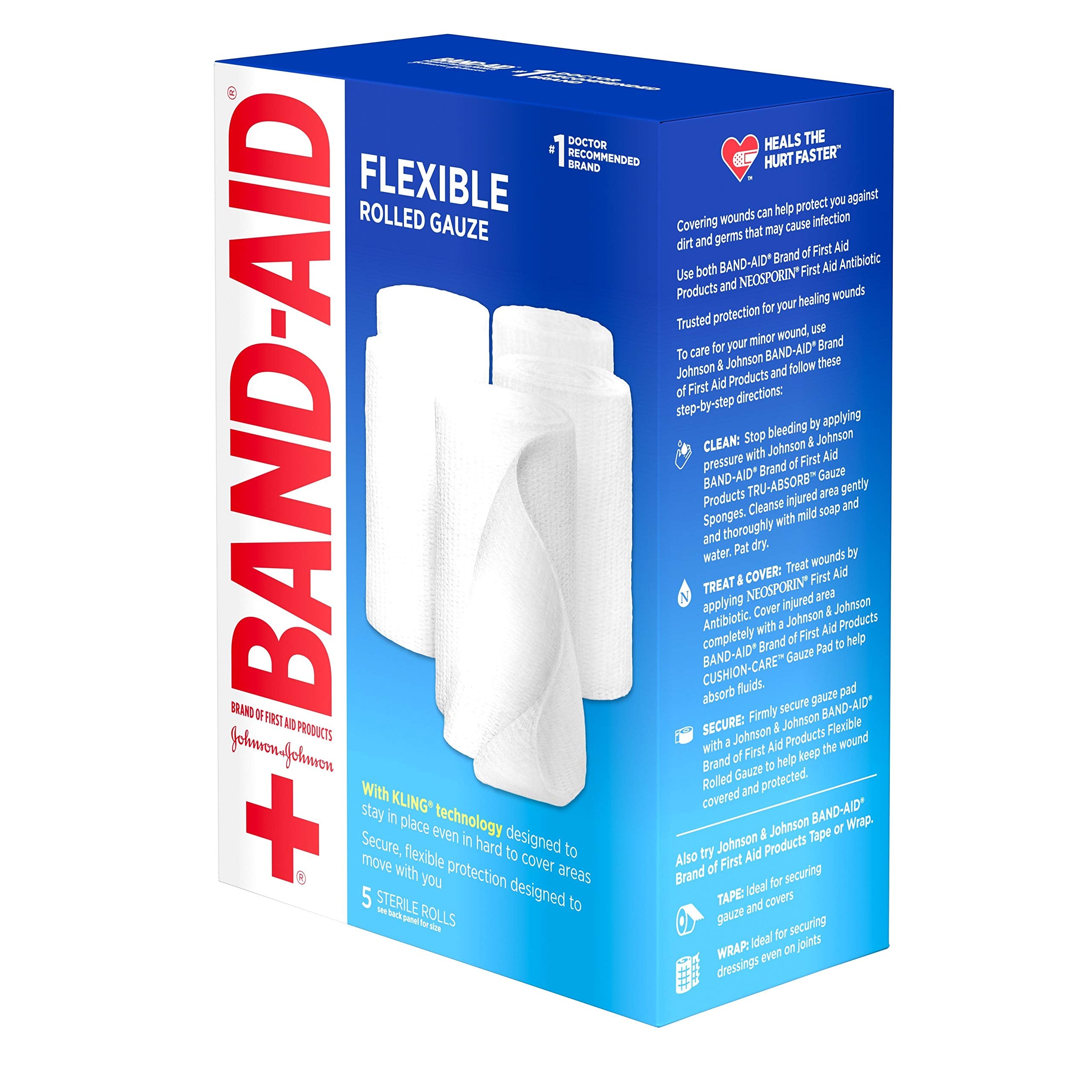 Band Aid Brand of First Aid Products Flexible Rolled Gauze Dressing for Minor Wound Care, Soft Padding and Instant Absorption, 4