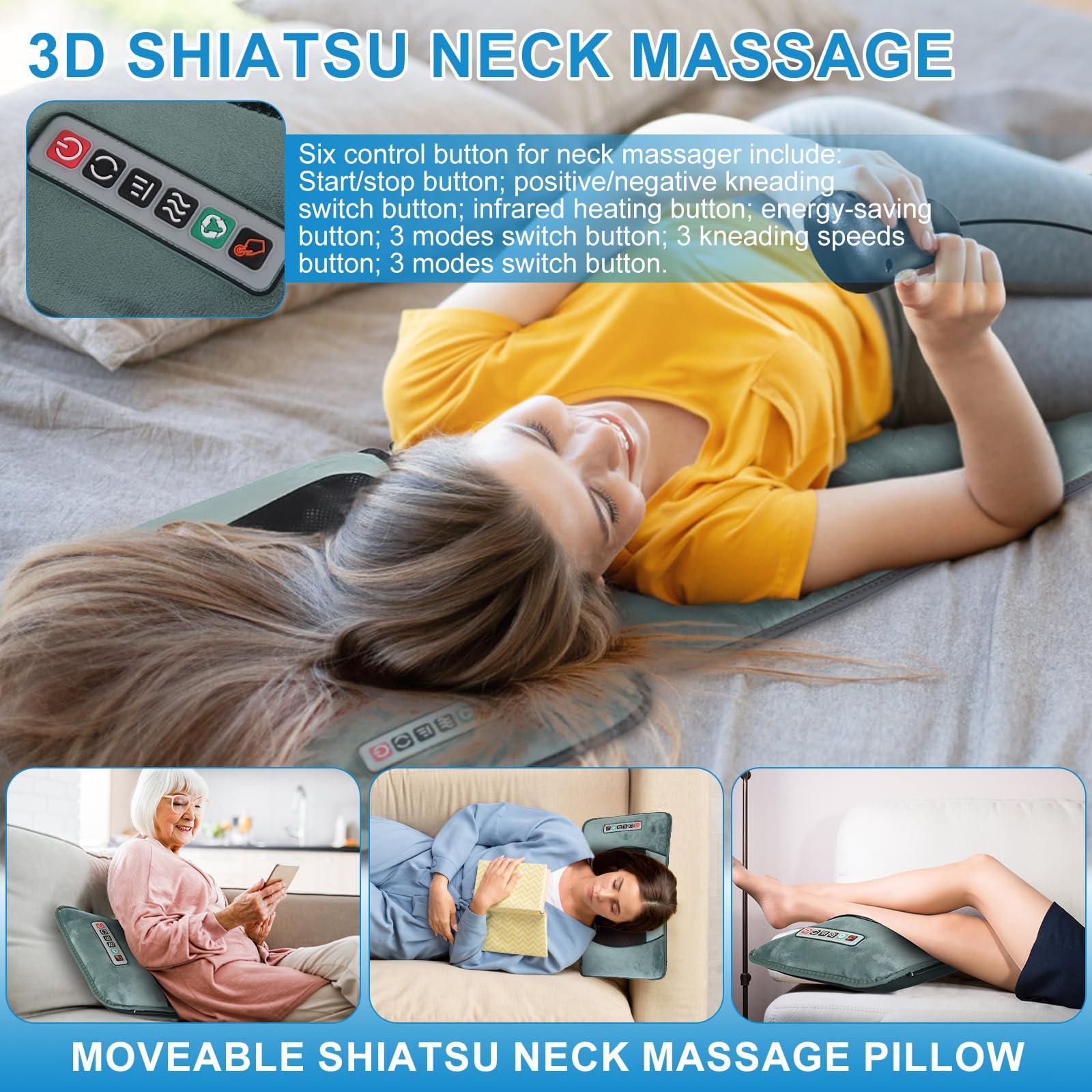 TeqHome Full Body Massage Mat with Heat & Movable Shiatsu Neck Back Massager Pillow, Upgraded Massage Pad with Lumbar Support, 1