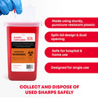 Ever Ready First Aid Sharps container with Split Lid Design and Locking Mechanism for Sharp Waste Disposal, 1 Quart