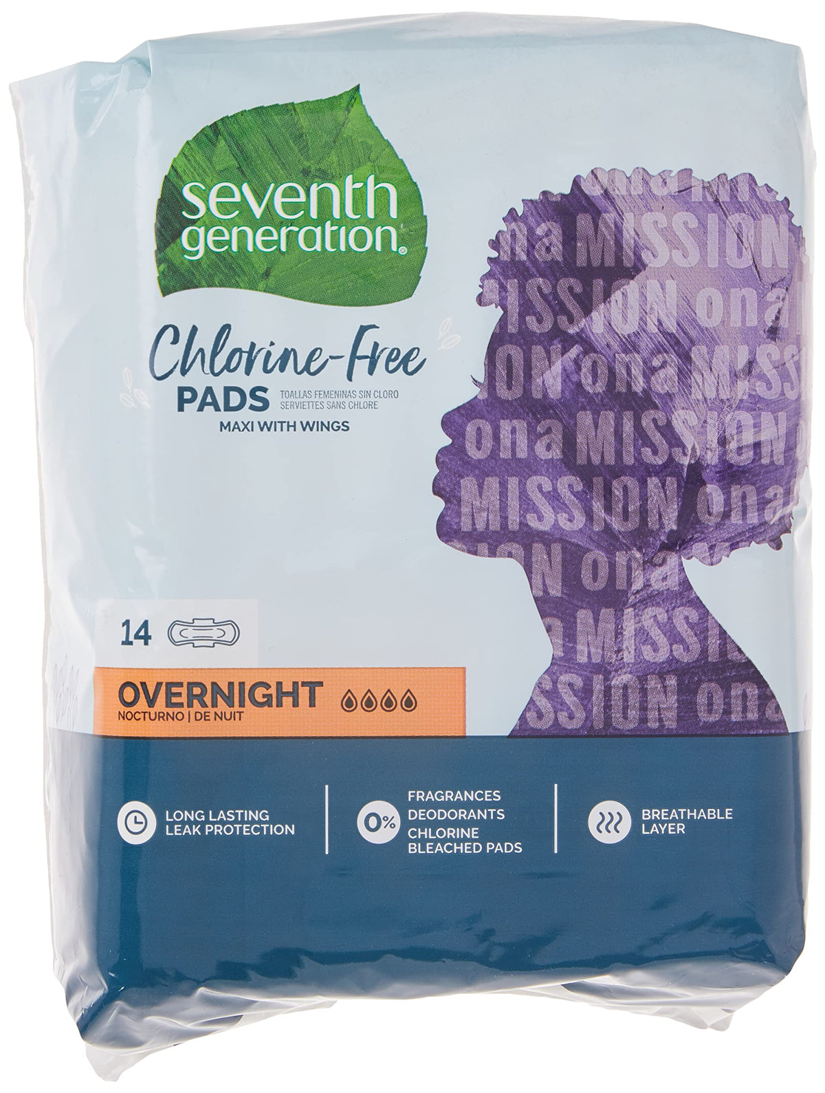 Seventh Generation Maxi Pads, Overnight with wings, Free & Clear Chlorine Free, 14 count