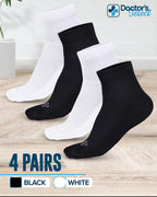 Doctor's Select Ankle Diabetic Socks for Women and Men - 4 Pairs | Black, White | Moisture Wicking | Size 6-9 | 9-12