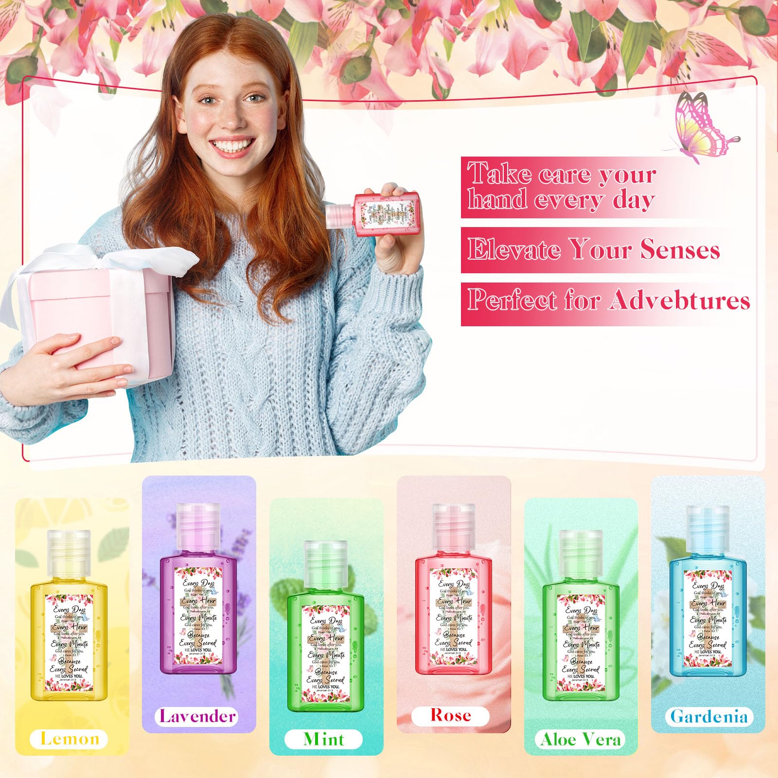 Gejoy 48 Pack Christian Hand Sanitizer Bible Verse Mini Hand Sanitizer Bulk Travel Size Christian Gift for Women Bible Religious