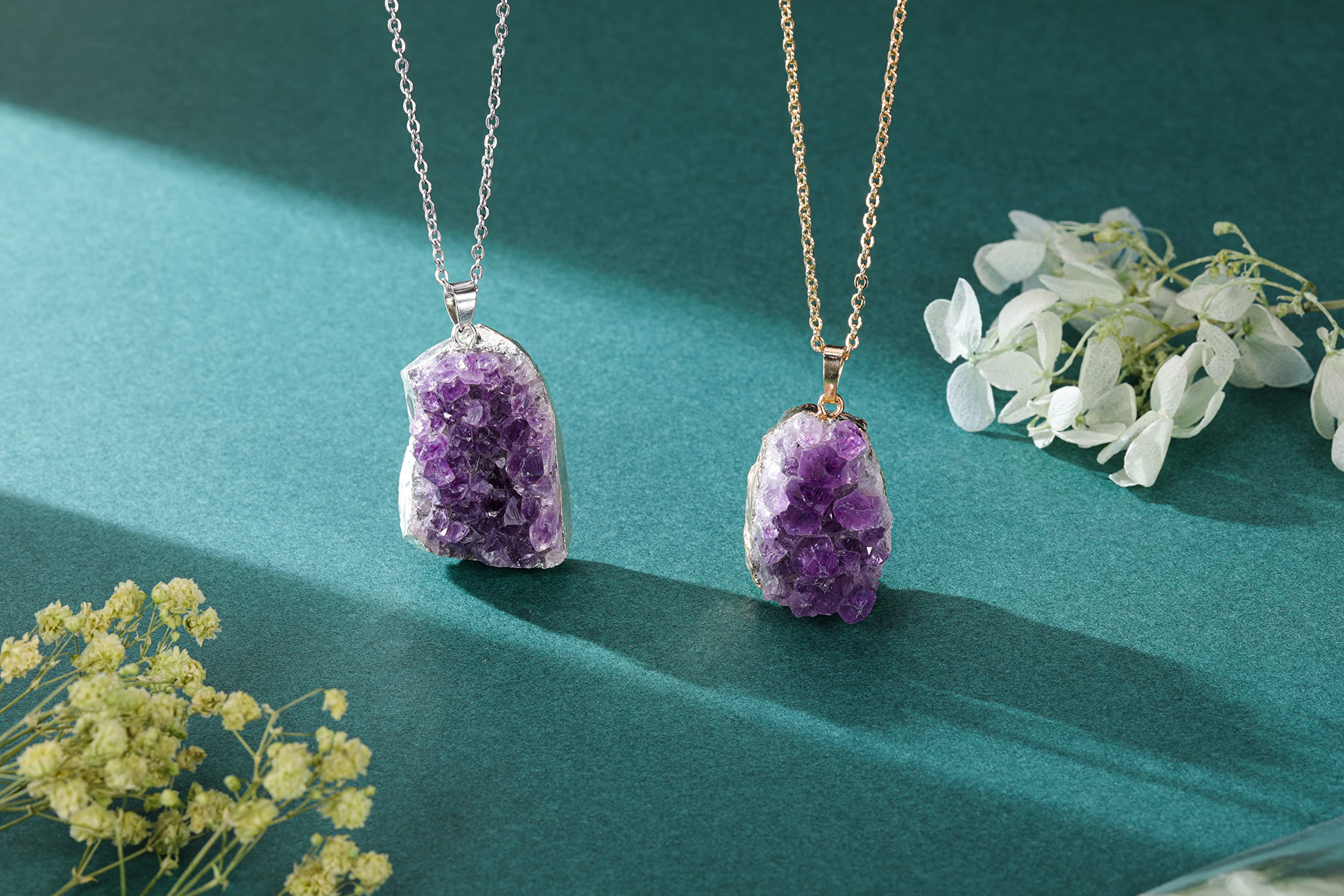 Jovivi Natural Amethyst Cluster Crystal Necklace for Women Men,Irregular Raw Rough Amethyst Quartz Stone Pendant Necklace Jewelr