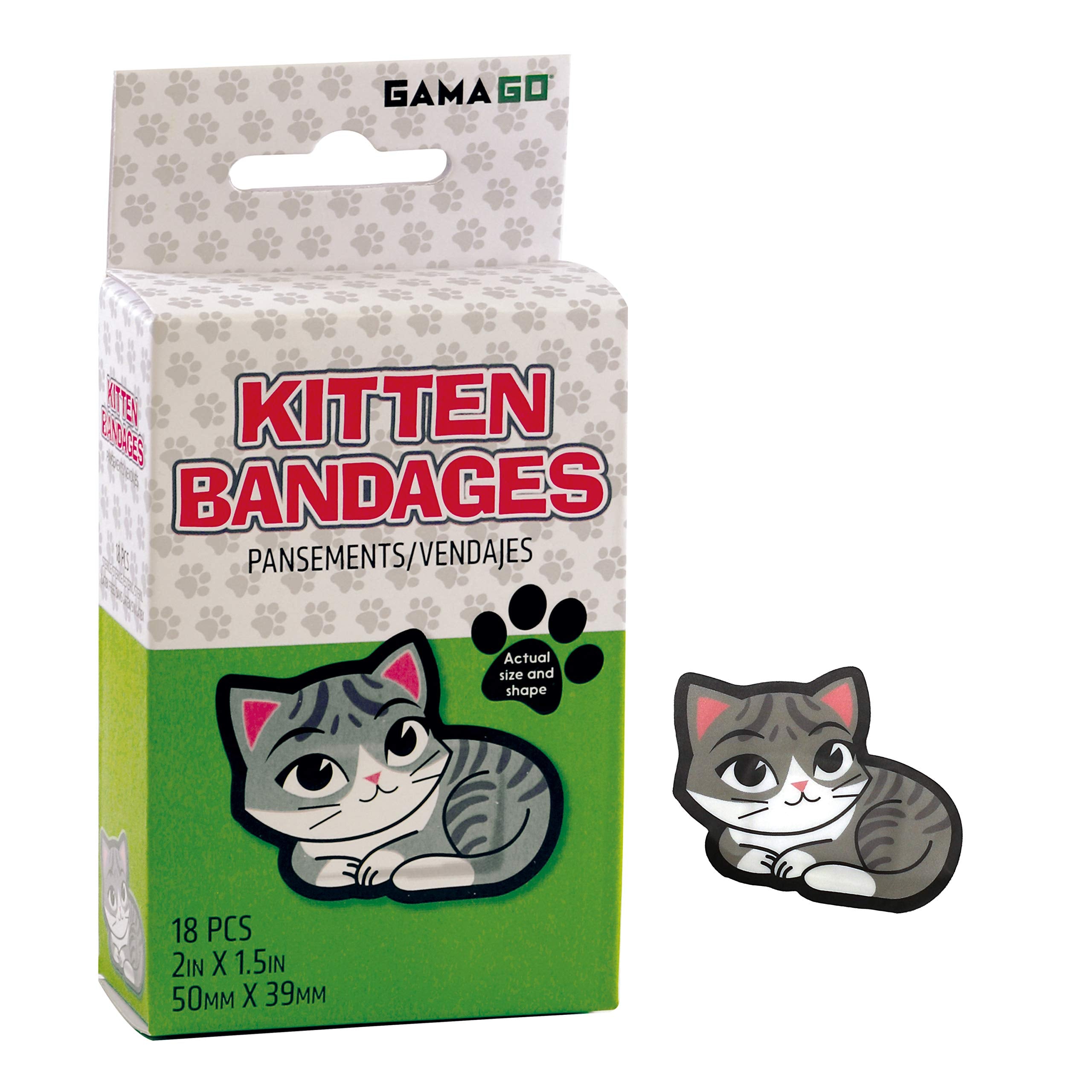 GAMAGO Kitten Bandages for Kids & Kidults - Set of 18 Individually Wrapped Self Adhesive Bandages - Sterile, Latex-Free & Easily