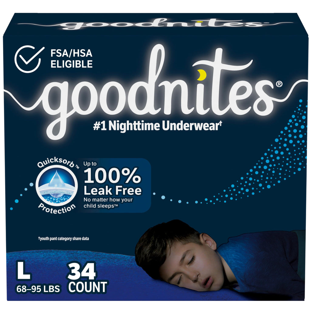 Goodnites Boys  Nighttime Bedwetting Underwear, Size Large (68-95 lbs), 34 Ct (2 Packs of 17), Packaging May Vary