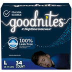 Goodnites Boys  Nighttime Bedwetting Underwear, Size Large (68-95 lbs), 34 Ct (2 Packs of 17), Packaging May Vary