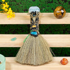 RJINGSHI Opal Magic Broom Love Crystal Witch Broom Reiki Healing Crystal Handmade for Cleansing Bedroom Office Home Decor Gifts