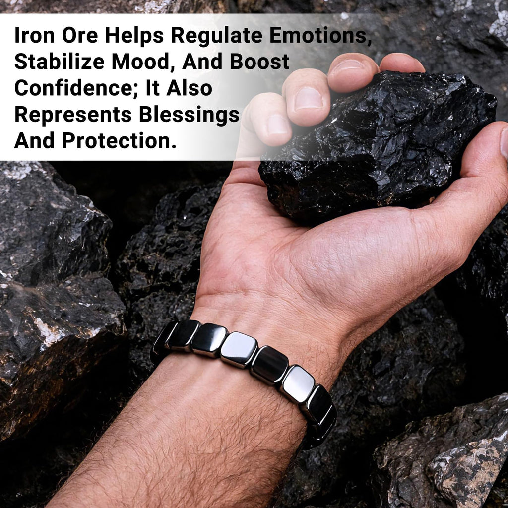 SHANGFEI Hematite Bracelet Men - Reignites Masculine Energy,Natural Hematite Stone Beaded Stretch Healing Bracelets,Natural Pure