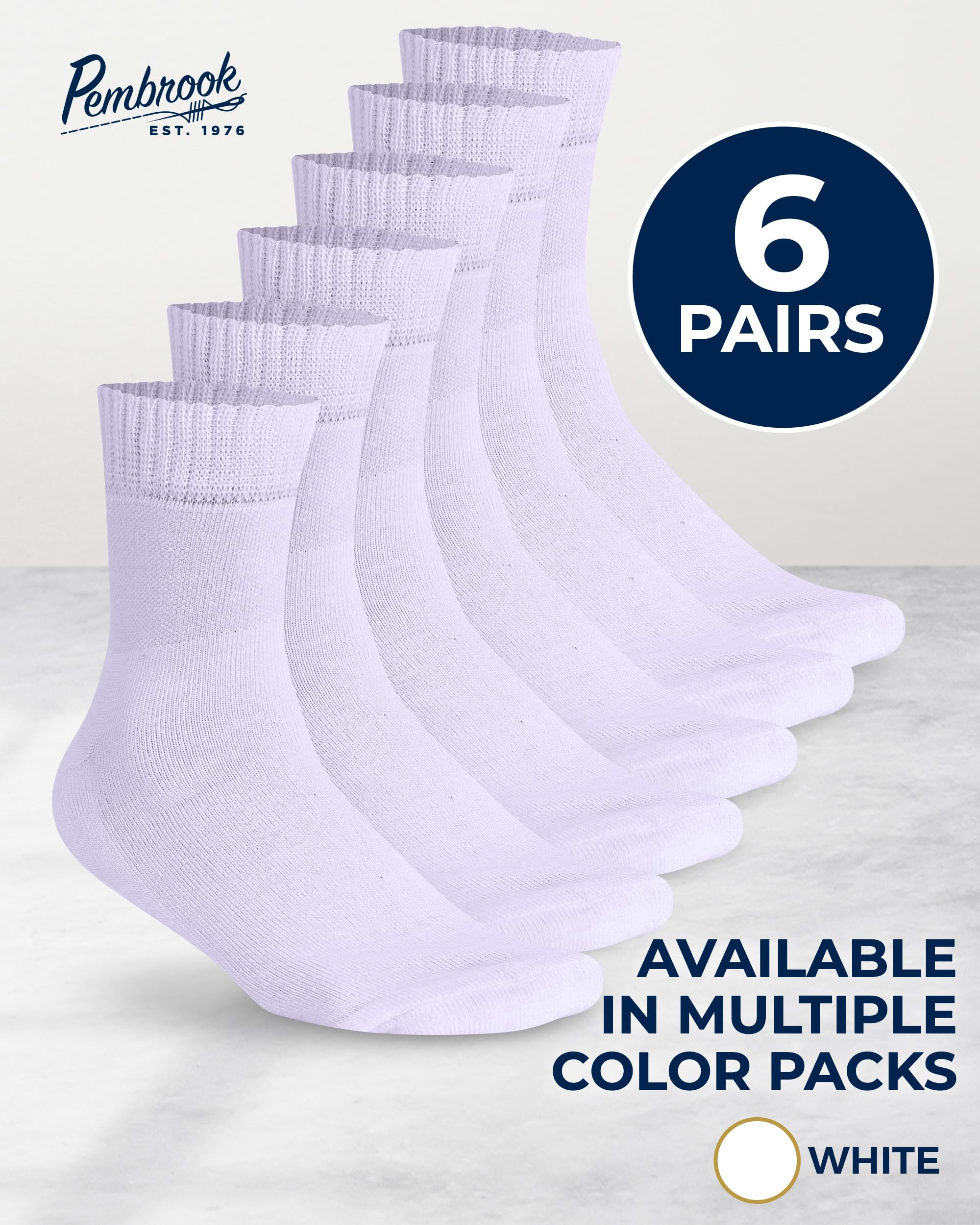 Pembrook Bamboo Viscose Diabetic Socks - 6 Pairs Ankle Socks for Women & Men, Swollen Feet & Neuropathy | Non-Binding