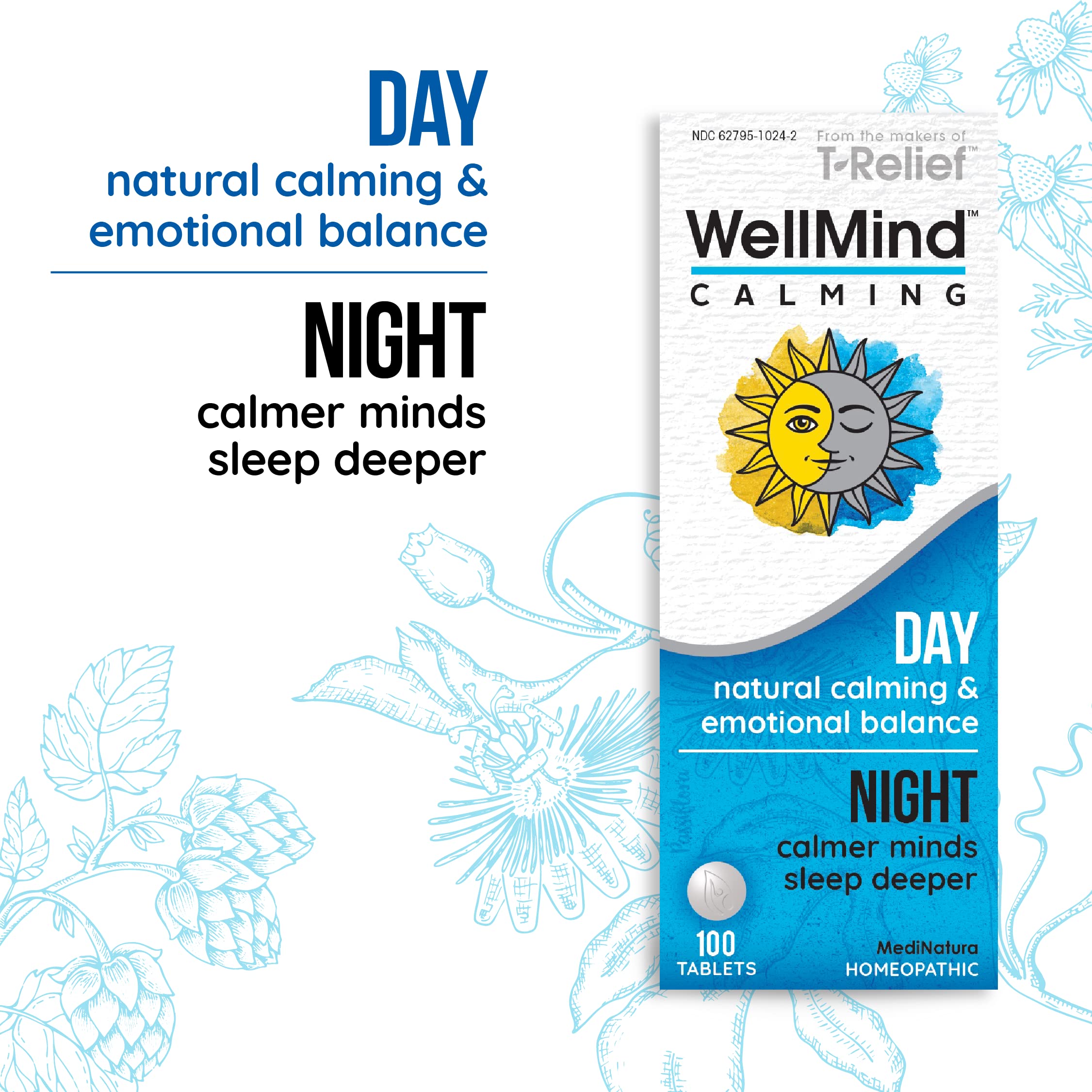 MediNatura WellMind Natural Calming Remedy Helps Ease Stress, Tension & Nervousness - 10 Homeopathic Soothing Botanicals Help Ca