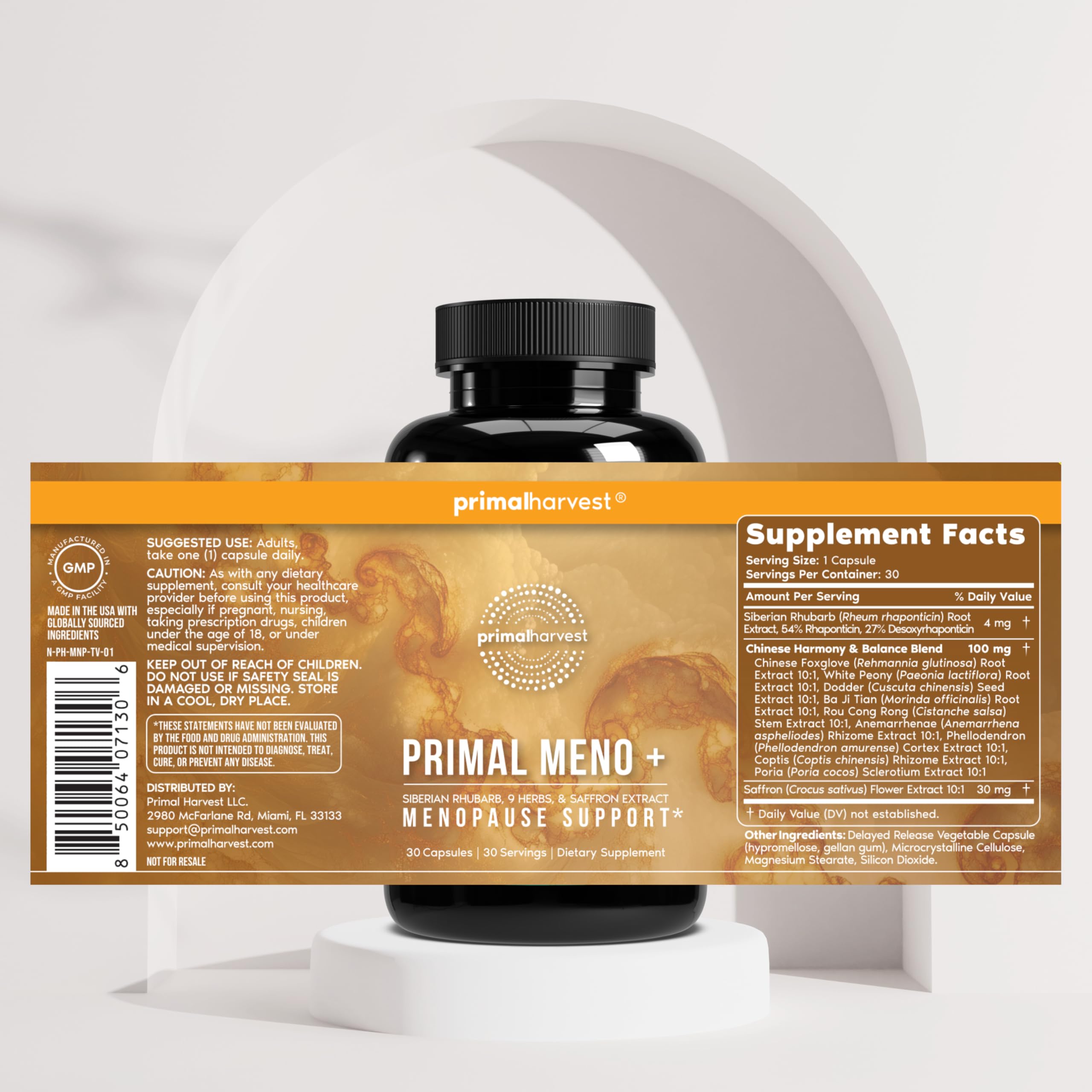 Primal Harvest Meno+ Menopause Support with Saffron & Chinese Herbs Support Mood, Menopausal Symptom Relief, & General Well-Bein