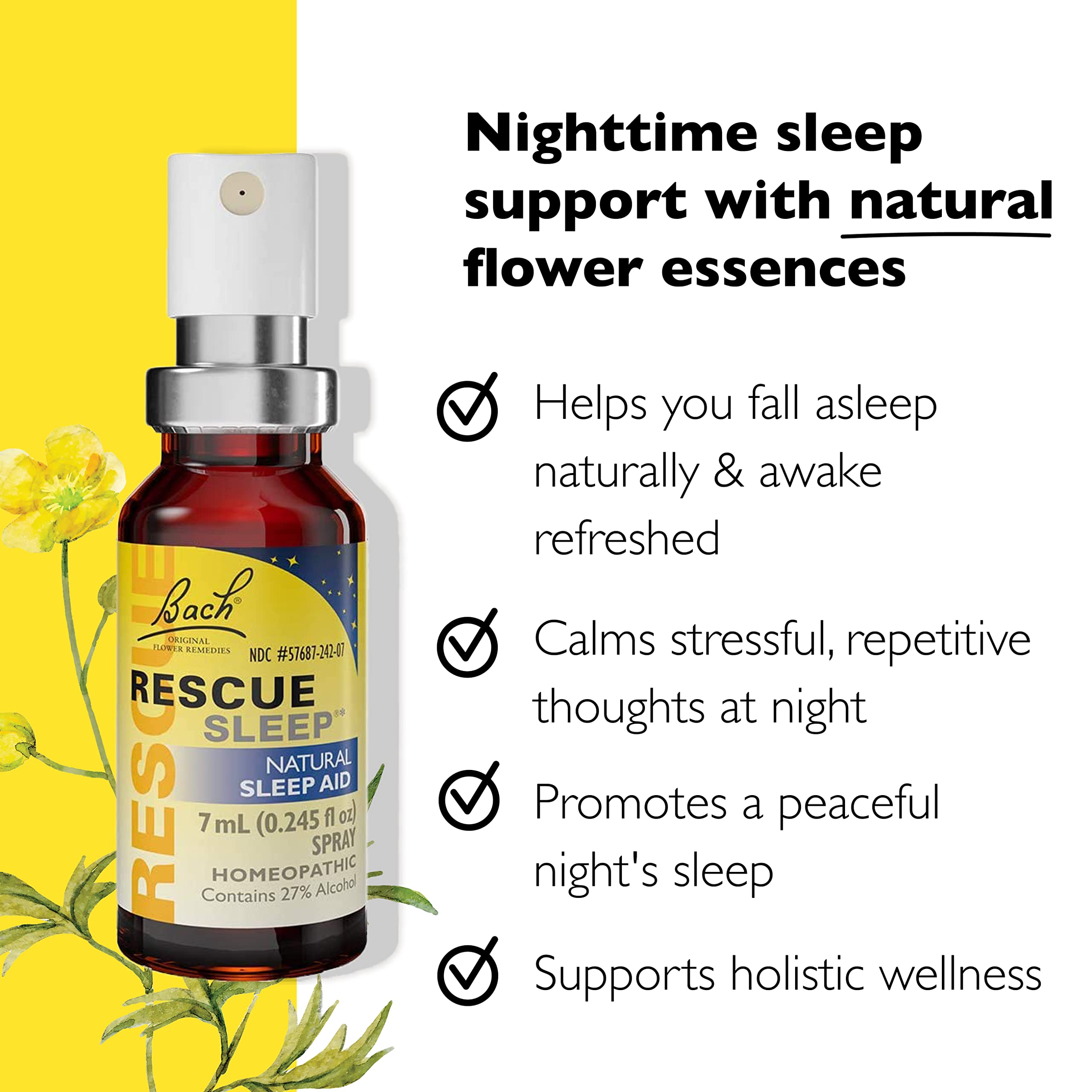 Bach RESCUE SLEEP Spray 7mL, Natural Sleep & Stress Relief Aid, Homeopathic Flower Essence, Vegan, Free of Melatonin, Sugar, and