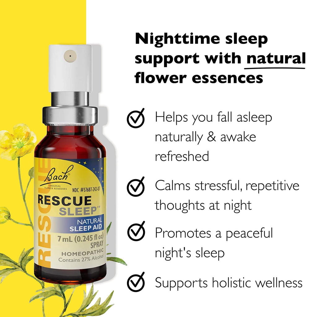 Bach RESCUE SLEEP Spray 7mL, Natural Sleep & Stress Relief Aid, Homeopathic Flower Essence, Vegan, Free of Melatonin, Sugar, and