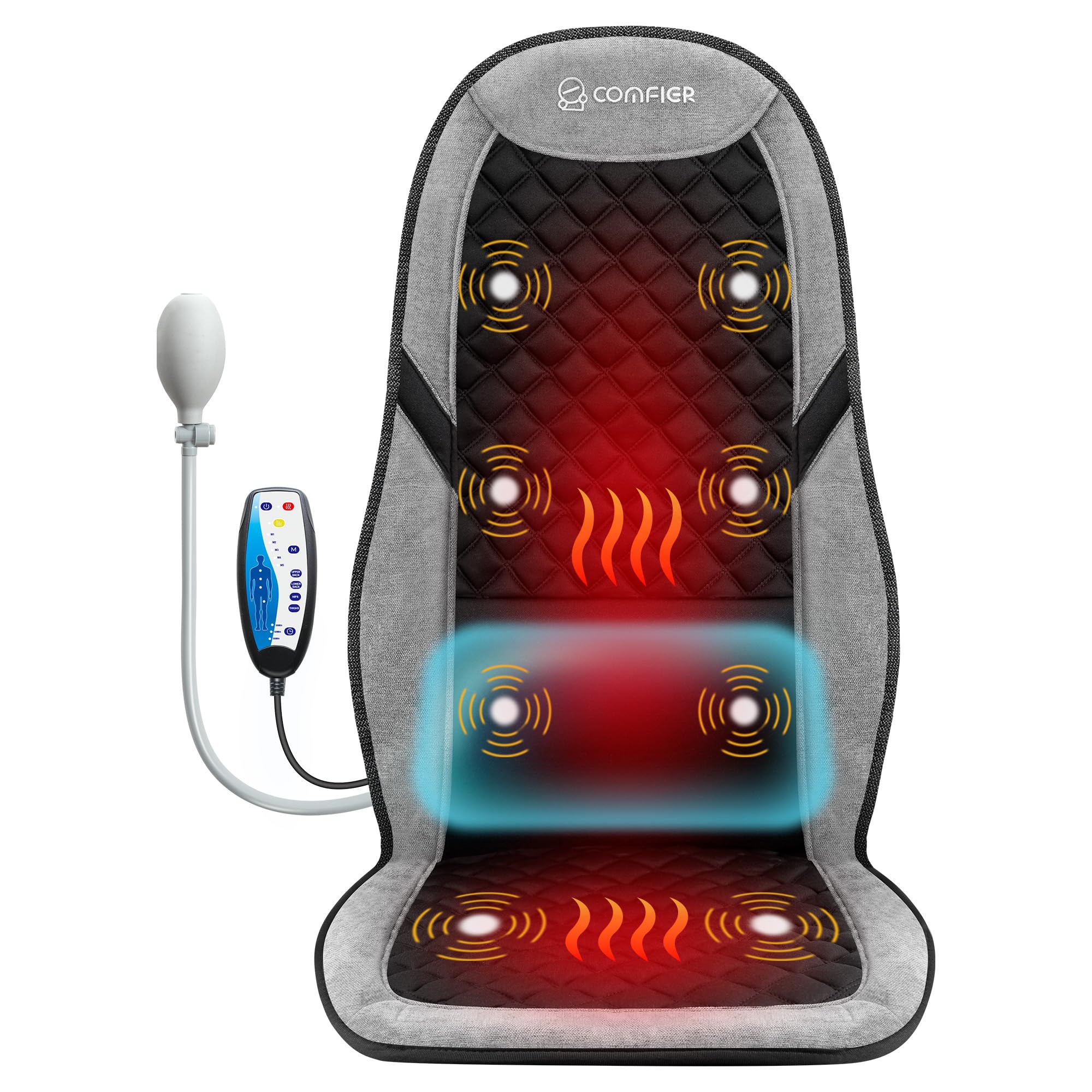COMFIER Back Massager with Heat, Massage Seat Cushion for Chair with 10 Vibration Motors, Adjustable Lumbar Support,Chair Massag