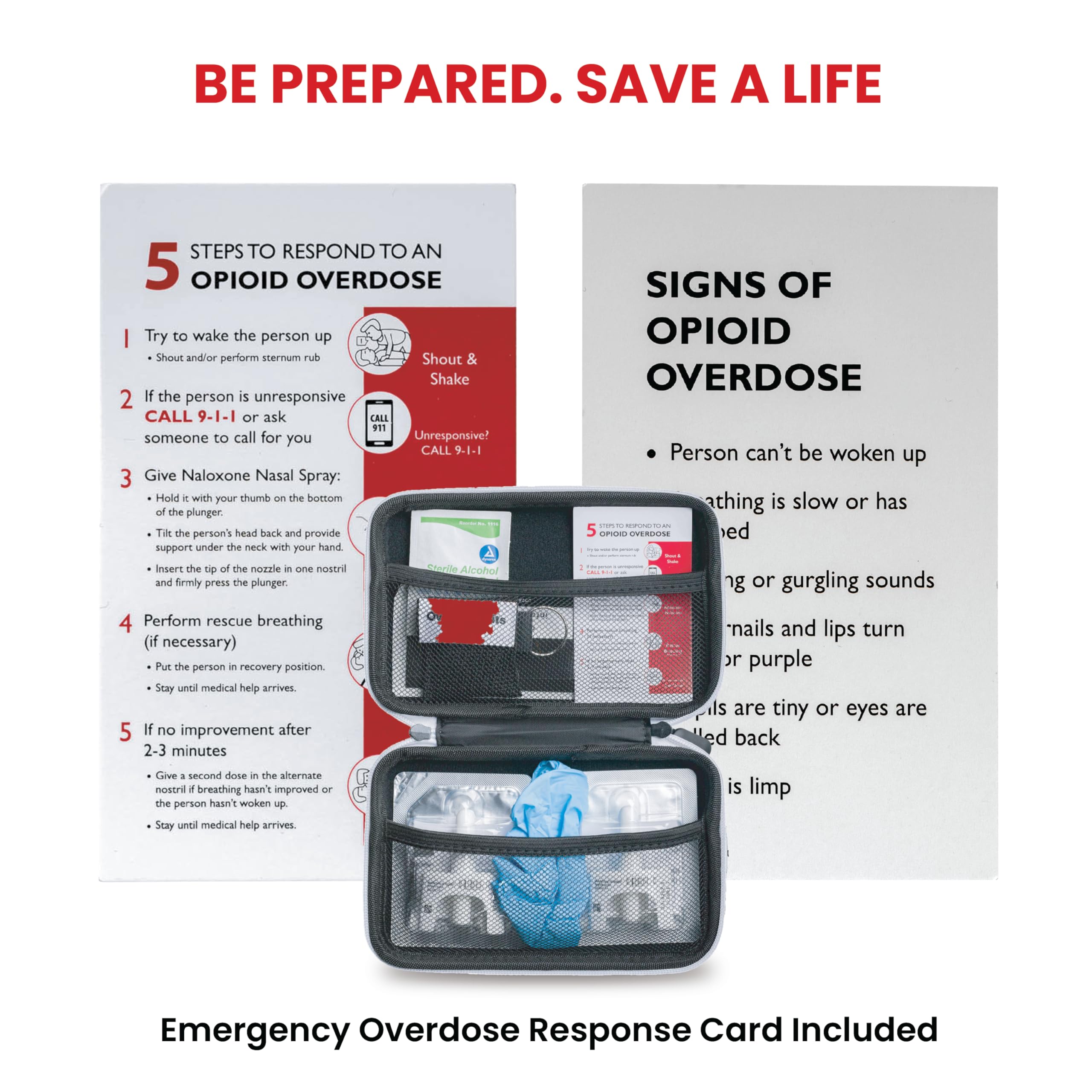 Naloxone Case for Opioid Overdose Response Kits | Custom Designed Hardshell With Double Pocket - Holds All Formulations of Nalox