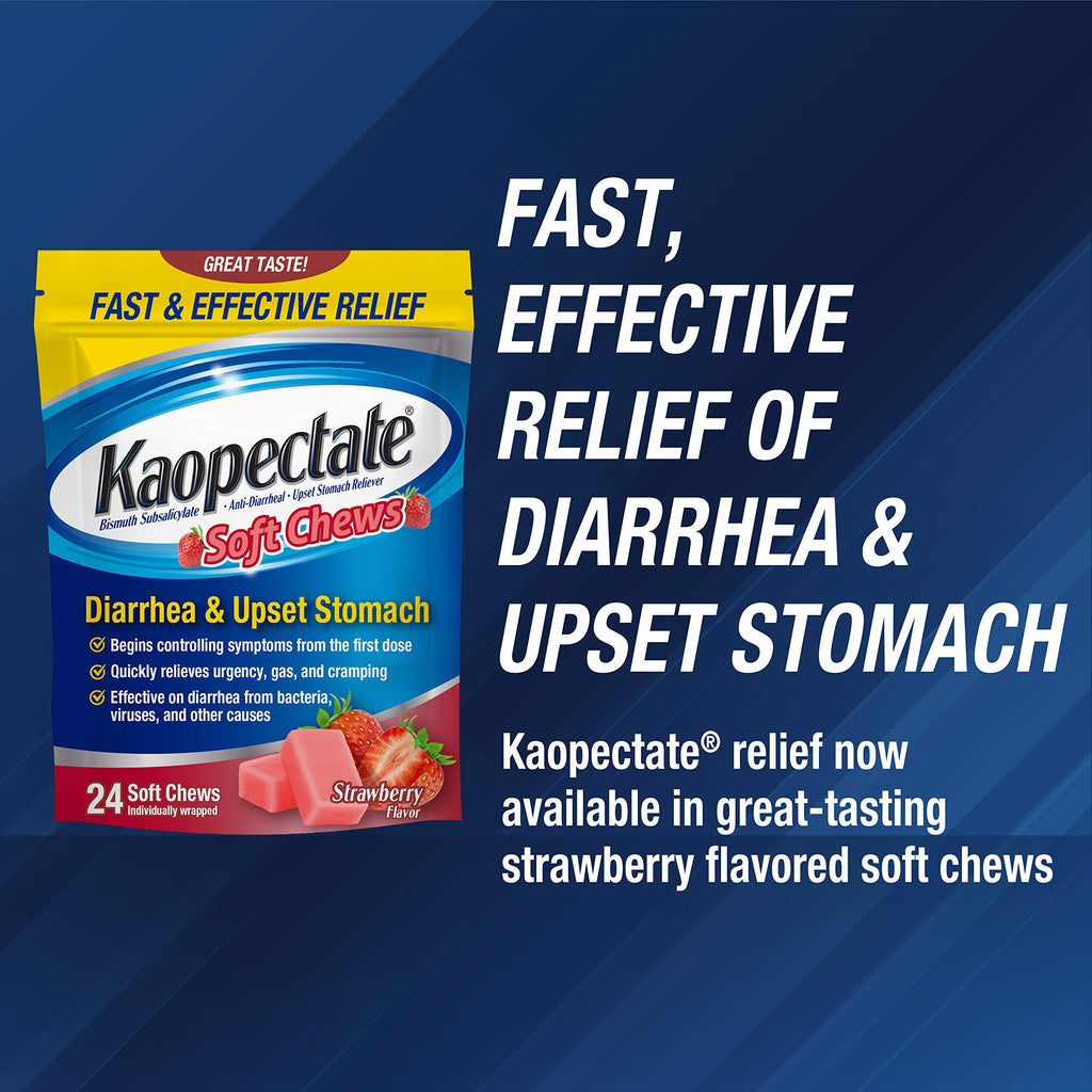 Kaopectate Strawberry Soft Chews 24 Count - Diarrhea Medication for Adults with Bismuth Subsalicylate, Anti-Diarrhea Medicine fo