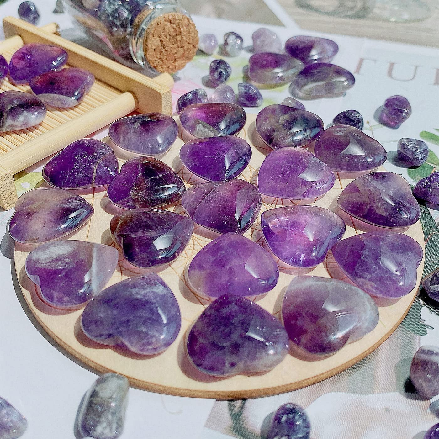 QINJIEJIE 20 PCS Amethyst Heart Crystal Purple Healing Crystals Natural Cute Stones Pocket Healing Palm Love Bulk Set Wholesale