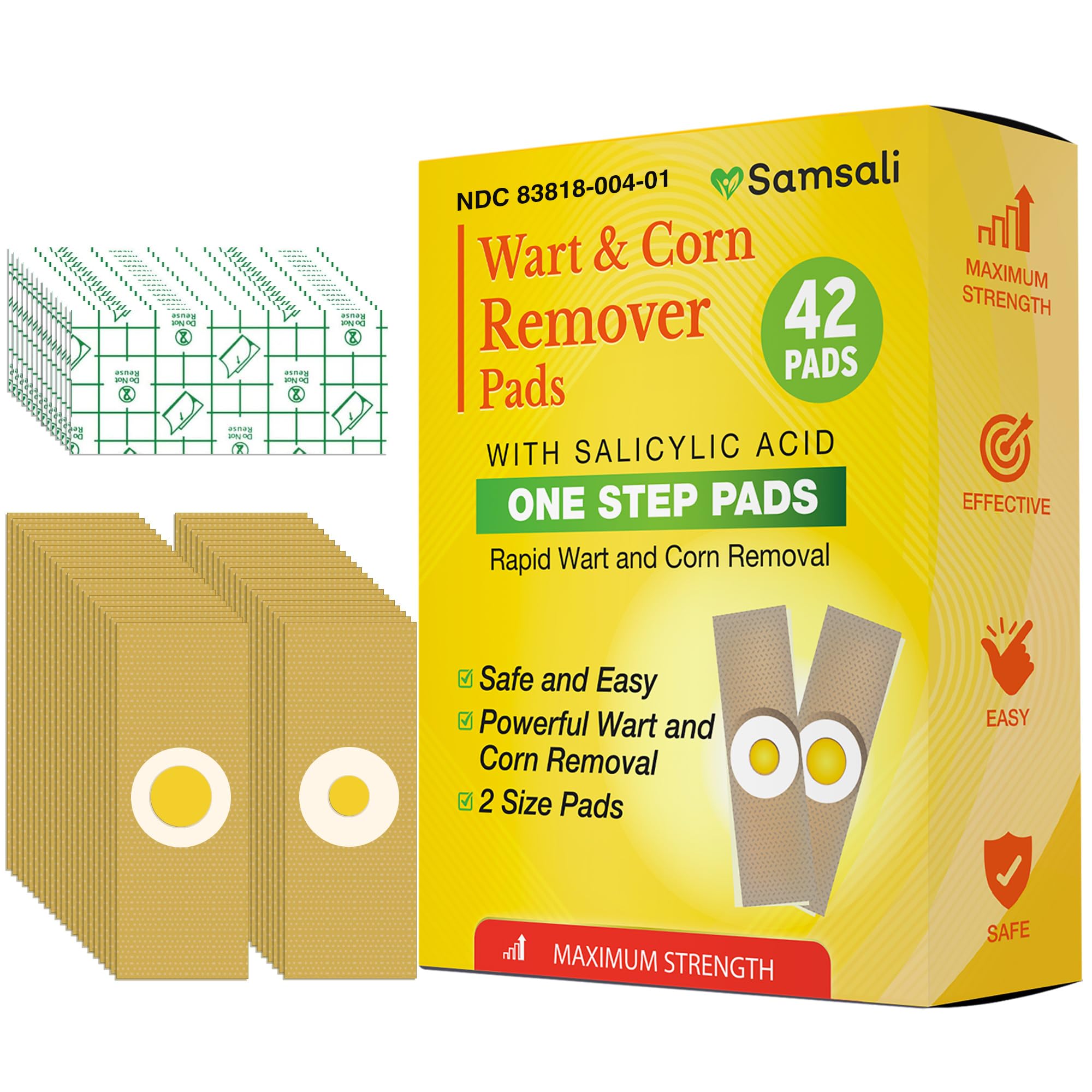 Wart Corn Remover Pads for Feet: 42 Pack 40% Salicylic Acid Extra Strength Bandages for Plantar Warts Corns Small Callus on Feet