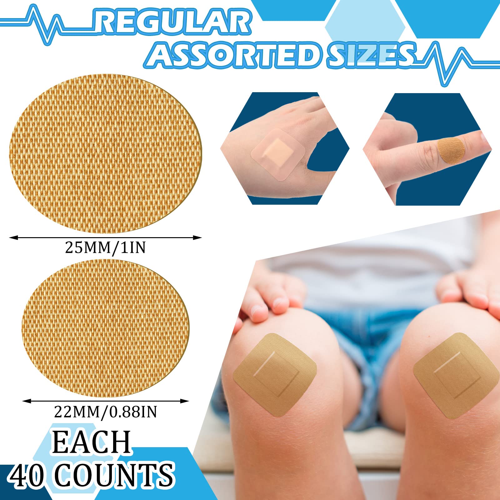 100 Pcs Spot Bandages Flexible Fabric Adhesive Knuckle Fingertip Bandages for Wound Care and First Aid Supplies, 3 Assorted Size