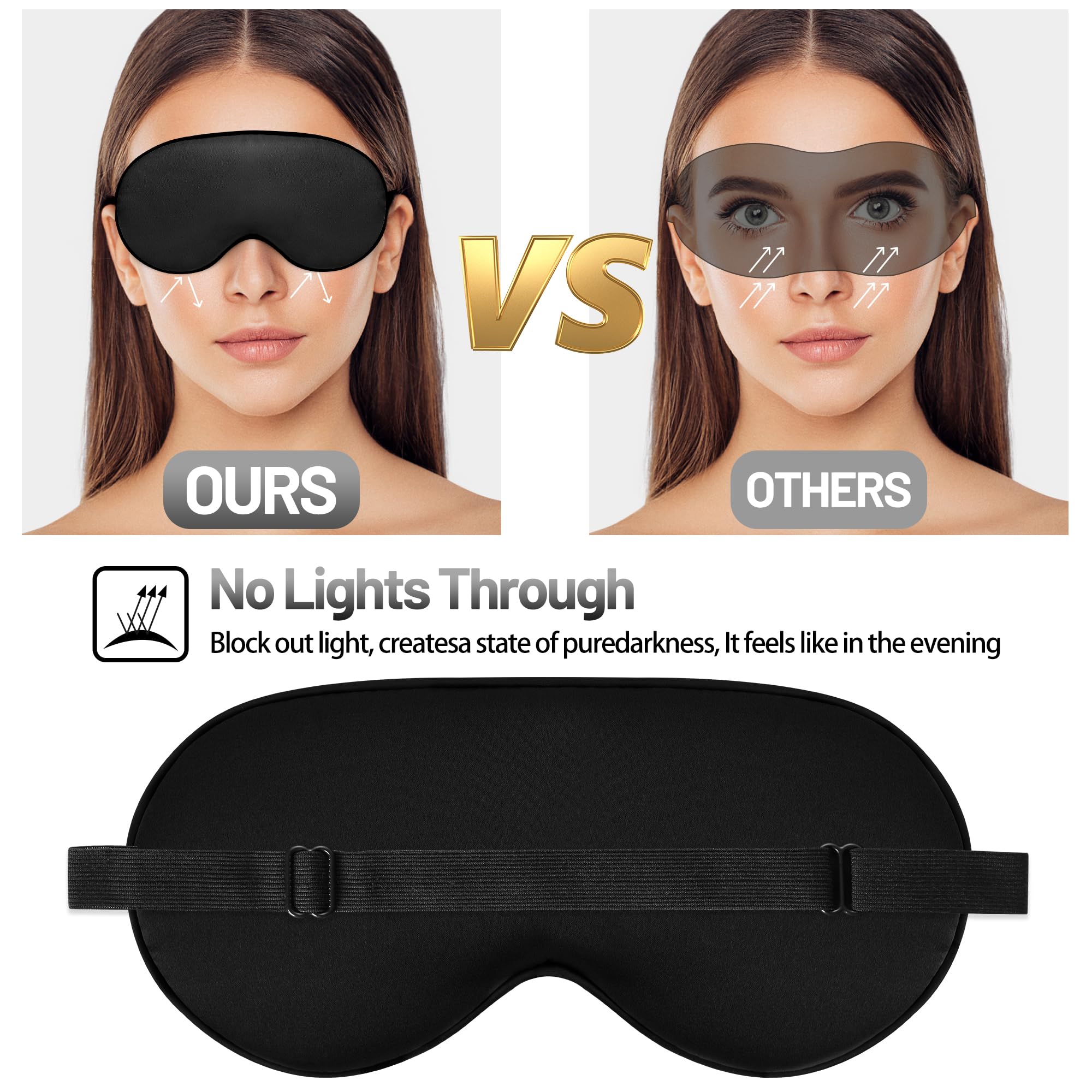 Silk Sleep Mask for Sleeping with Adjustable Strap, Satin Blackout for Men&Women, Comfortable Blindfold Eyeshade for Night Sleep