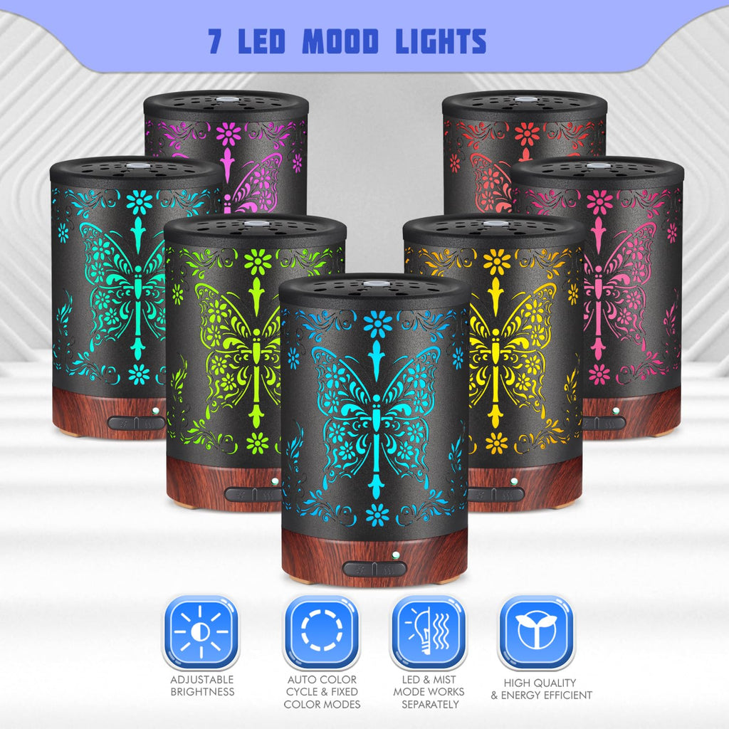 Metal Essential Oils Diffuser 150ML for Women Mom Grandma Wife, Aromatherapy Diffuser Cool Mist Humidifier with 7 Colors Lights
