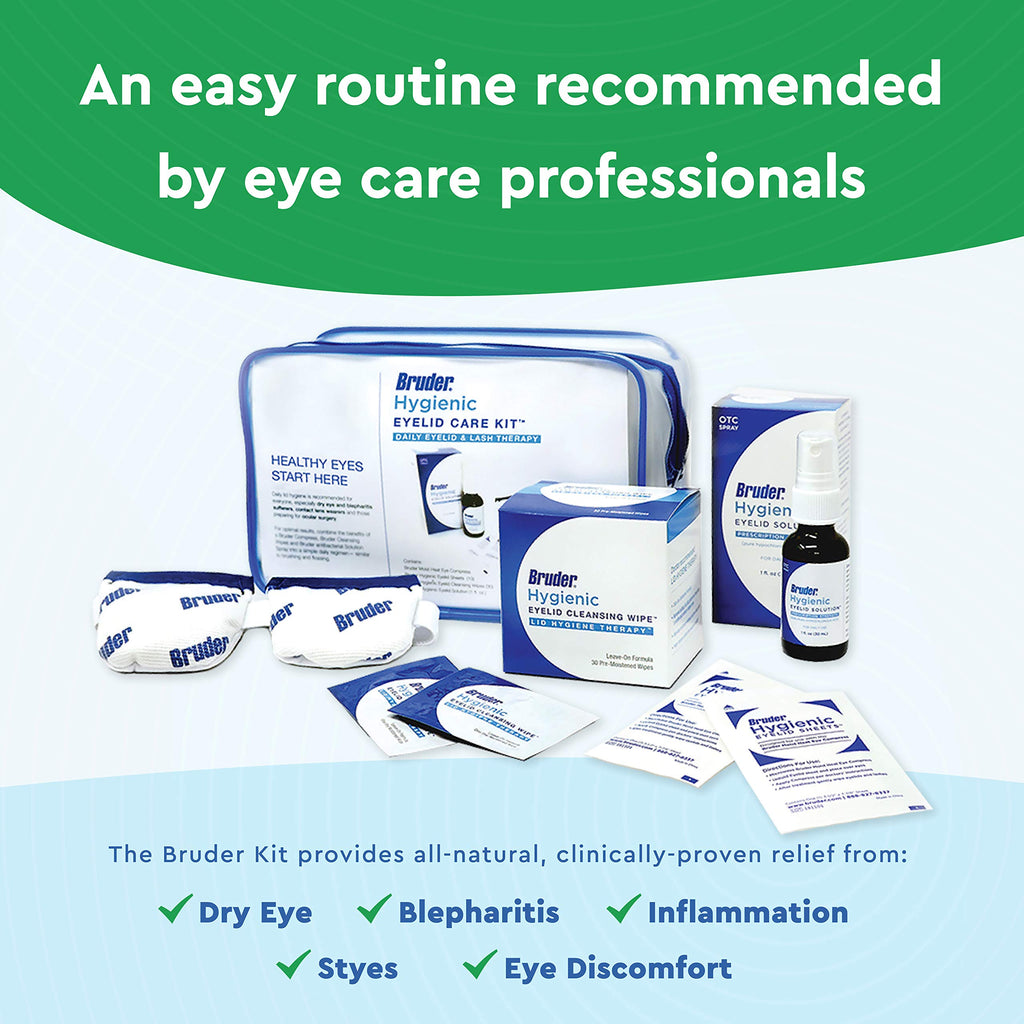 Bruder Hygienic Eyelid Care Kit - Moist Heat Eye Compress Mask, Eyelid Cleansing Wipes & Spray - Soothe Dry Eyes & Improve Healt