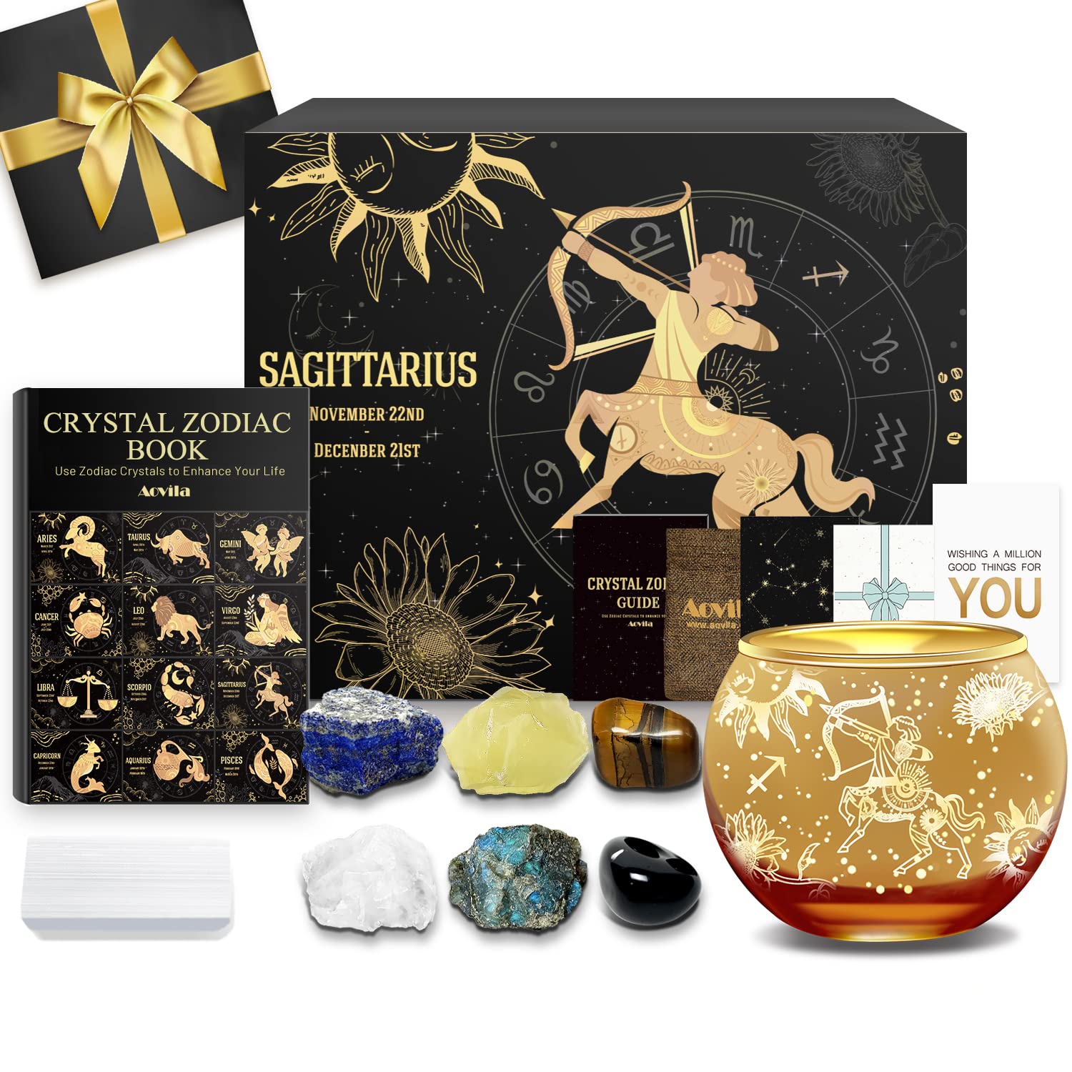 Aovila Sagittarius Birthday Gifts for Women - Sagittarius Candle Holder Crystals Birthstones Gifts Box Set - Zodiac Gifts Astrol
