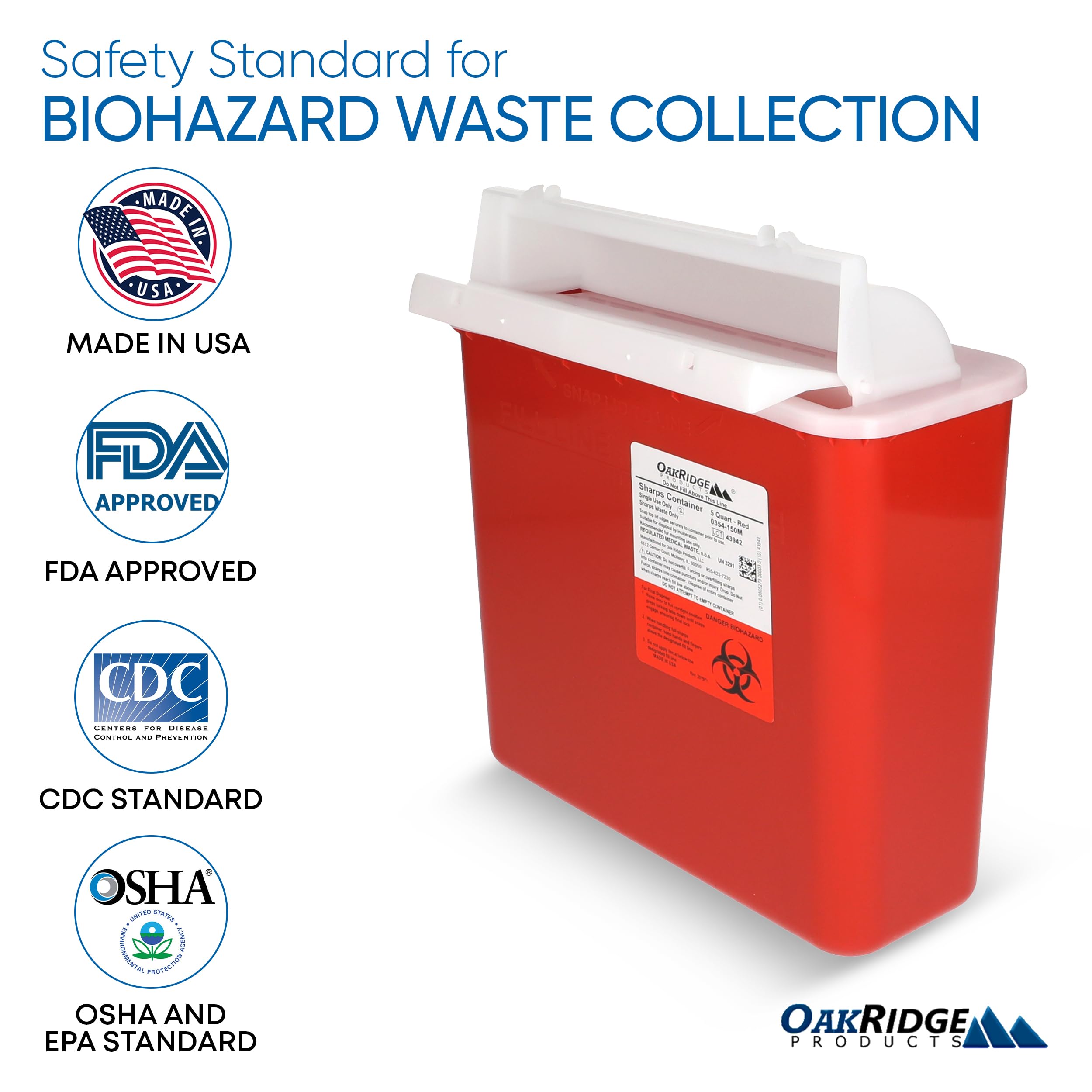 Oakridge Products Sharps Container for Home Use and Professional 5 Quart (2-Pack), Biohazard Needle and Syringe Disposal, Mailbo