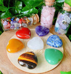 QINJIEJIE 7Pcs 7 Chakras 1.2'' Heart Crystal Large Stone Rose Quartz Healing Crystals Love Polished Thumb Natural Palm Assorted