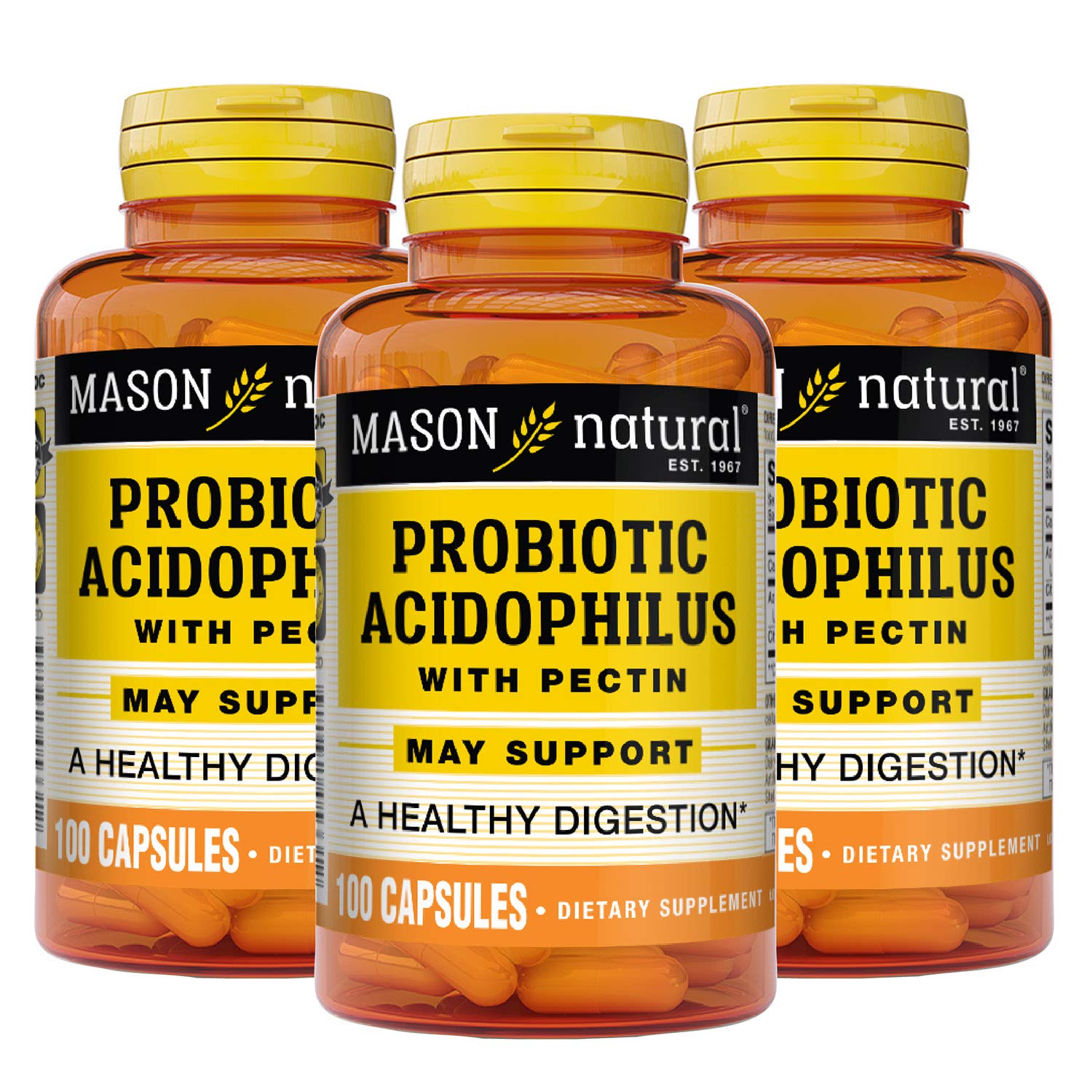 MASON NATURAL Probiotic Acidophilus, 150 Day Supply, Supports Regularity and Normal Digestion with Pectin & Calcium, 100 Capsule