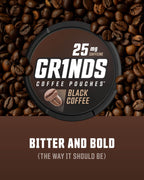 Grinds Coffee Pouches |Tobacco Free, Nicotine Free Healthy Alternative | 6 Cans of Black Coffee | 18 Pouches Per Can | 1 Pouch e