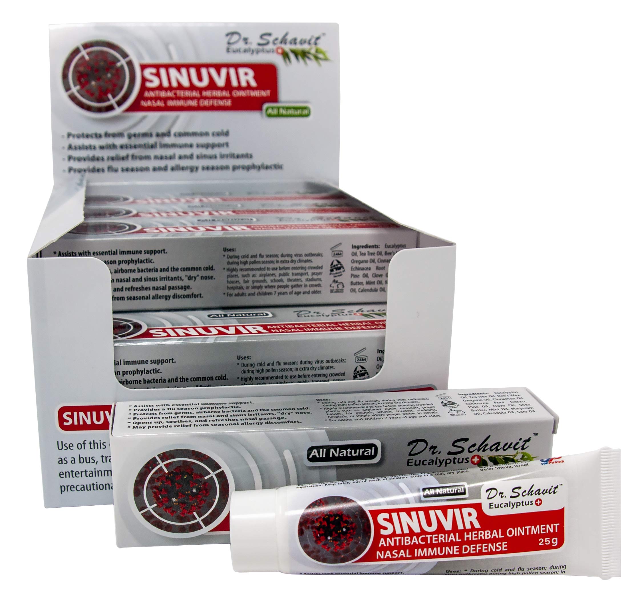 DR. SCHAVIT Eucalyptus+ SINUVIR - Herbal Nasal Ointment for Immune Defense. Natural Moisturizer Balm for Relief from Sore Dry No