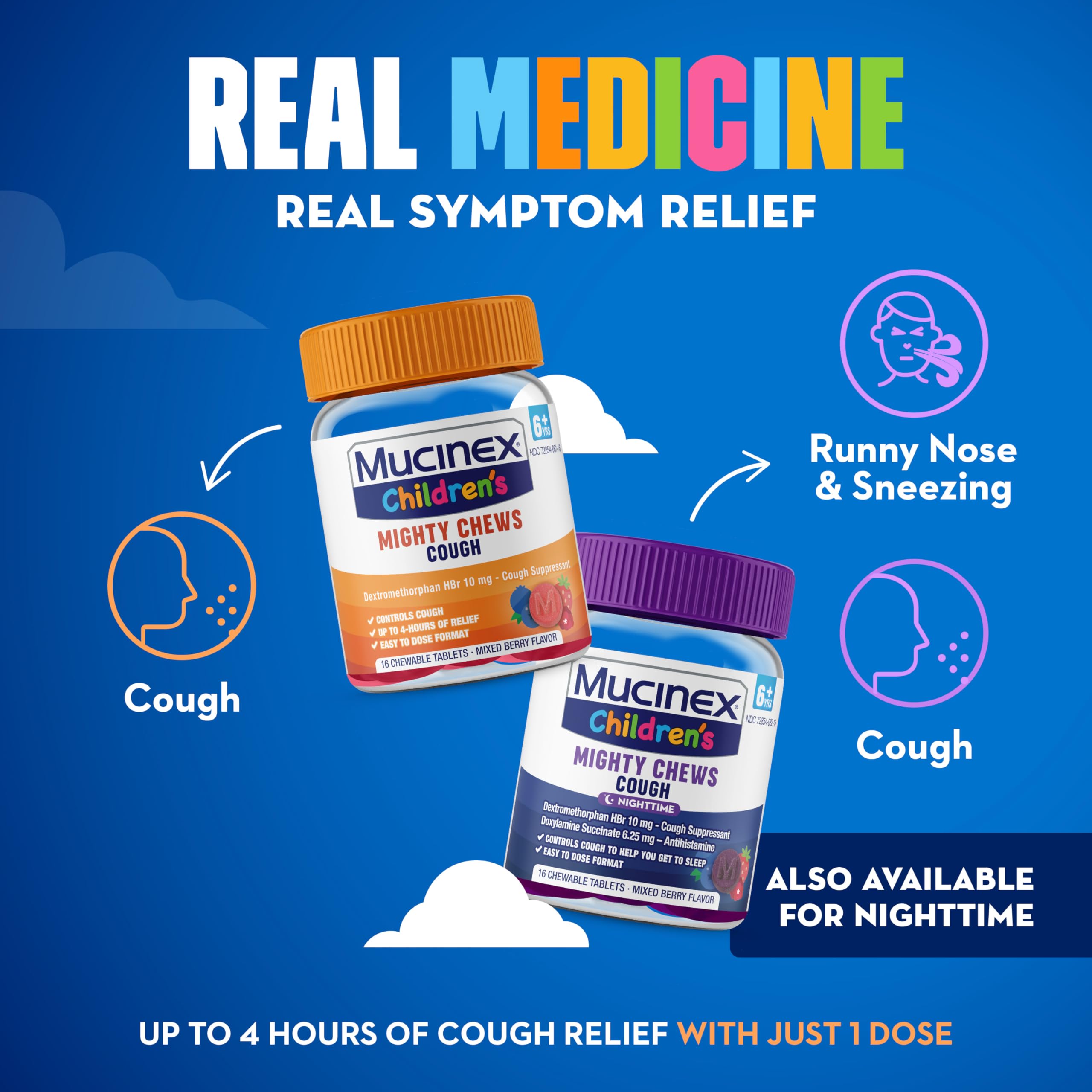 Mucinex Childrens Mighty Chews Kids Cough Medicine, Easy to Dose Cough Suppressant for Kids with Dextromethorphan, Kids Travel