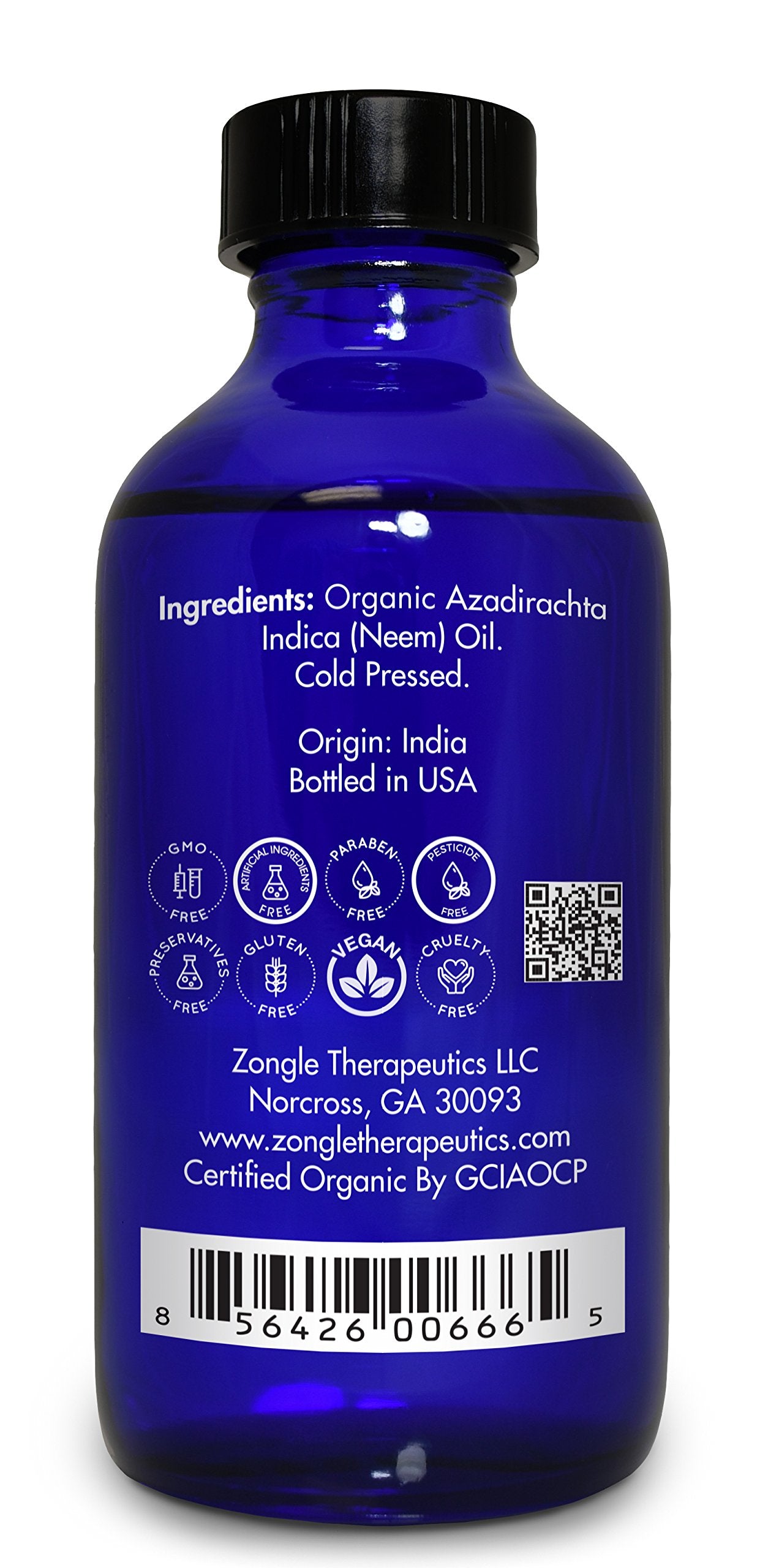 Organic, Neem Oil, for Plants, Skin, Hair, Dogs - 100% Pure, Neem Oil, by Zongle Therapeutics, 4 OZ