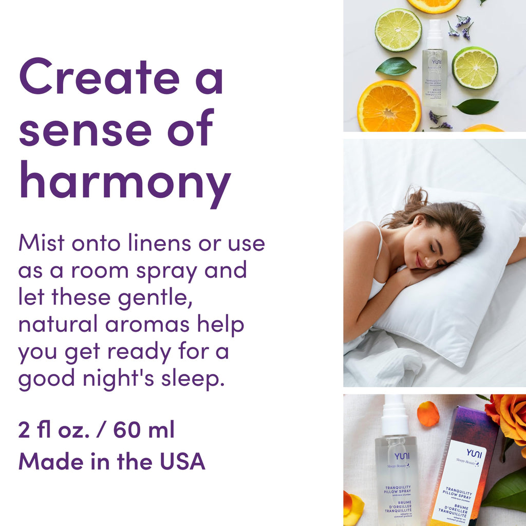 YUNI Beauty Aromatherapy Sleep Spray (2oz) Essential Oil Natural Sleep Aid Pillow Spray - Calming & Relaxing - Plant-based, Vega