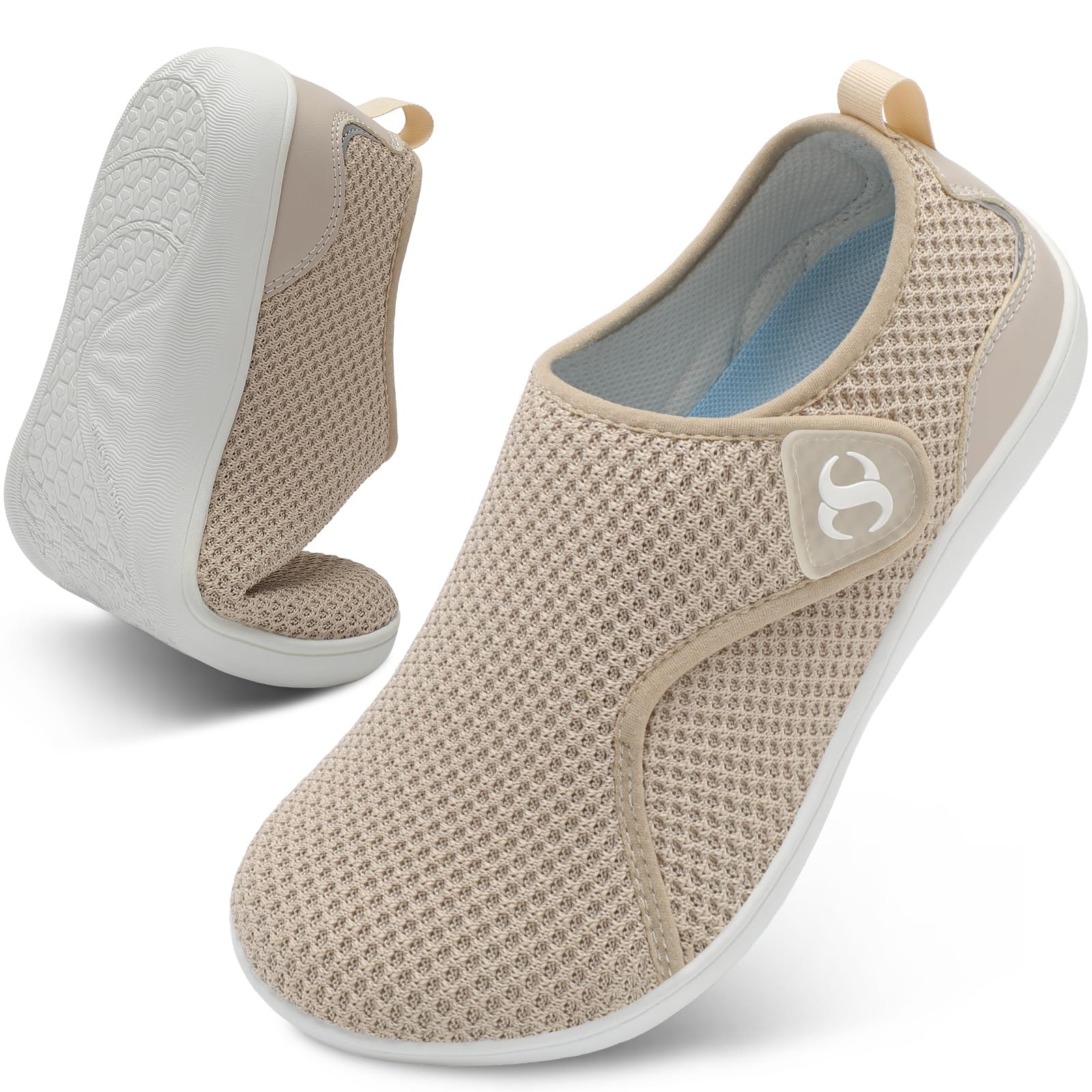 Comfortable Brown Womens Shoes Wide Toe Box Diabetic Shoes Adjustable Neuropathy Bunion Arthritis Shoe Casual Non Slip Knitted F