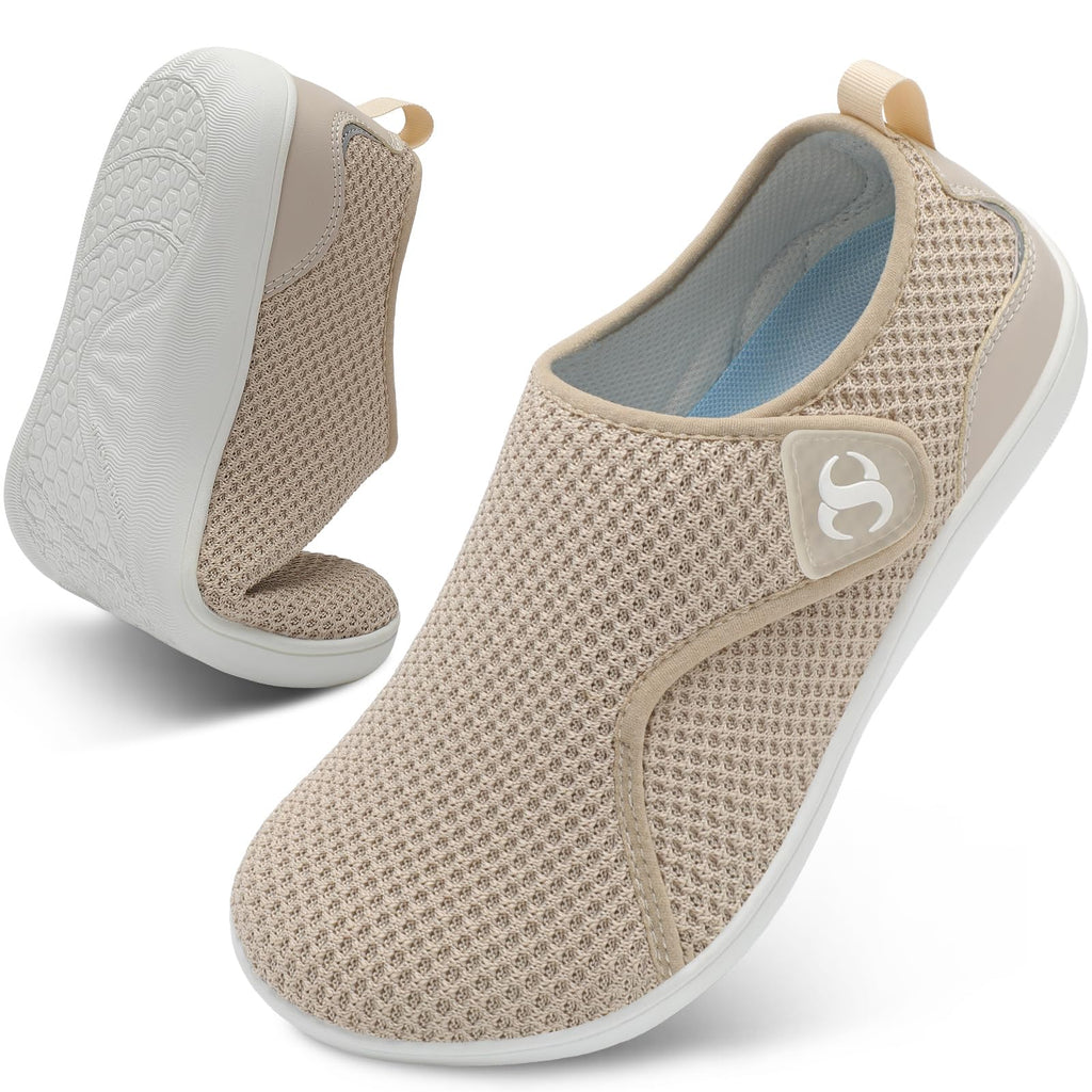 Comfortable Brown Womens Shoes Wide Toe Box Diabetic Shoes Adjustable Neuropathy Bunion Arthritis Shoe Casual Non Slip Knitted F