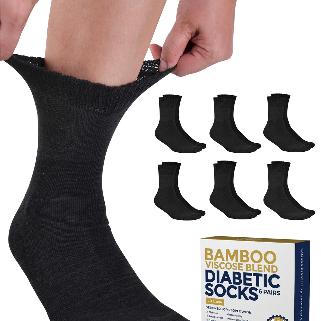 Pembrook Bamboo Viscose Diabetic Socks for Women & Men - 6 Pairs Ankle Socks for Swollen Feet | Neuropathy Socks | Ankle Neuropa