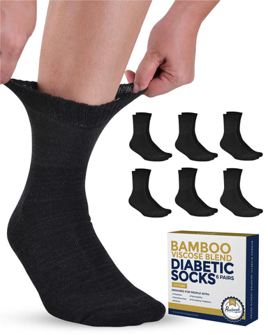 Pembrook Bamboo Viscose Diabetic Socks for Women & Men - 6 Pairs Ankle Socks for Swollen Feet | Neuropathy Socks | Ankle Neuropa