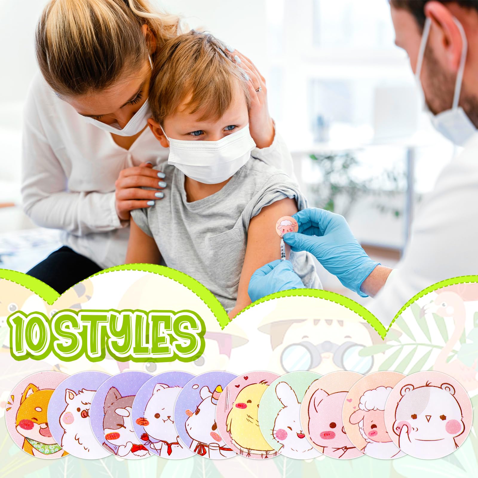 120Pcs Kids Bandages 10 Styles Cute Cartoon Bandaids Variety Pack,0.9In Round Vaccination Bandage Adhesive Dot Flexible Fabric K